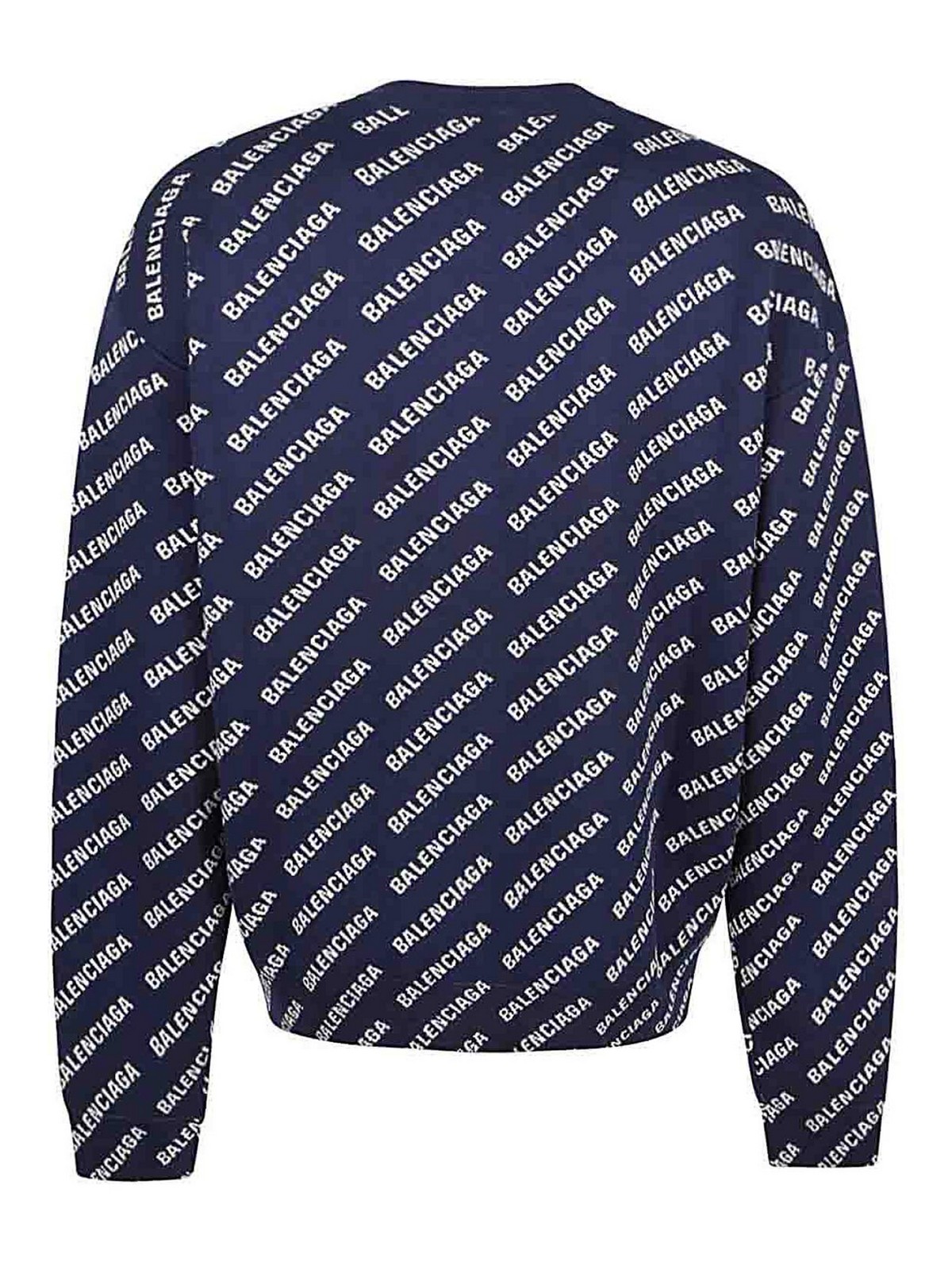 Shop Balenciaga Allover Logo Cotton Crewneck Sweater In Azul