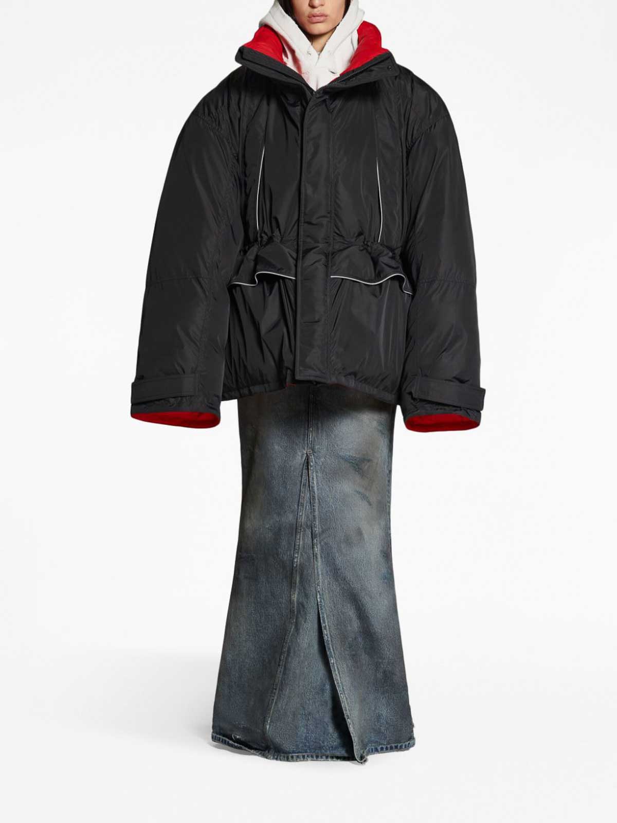 Shop Balenciaga Nylon Parka Coat In Black