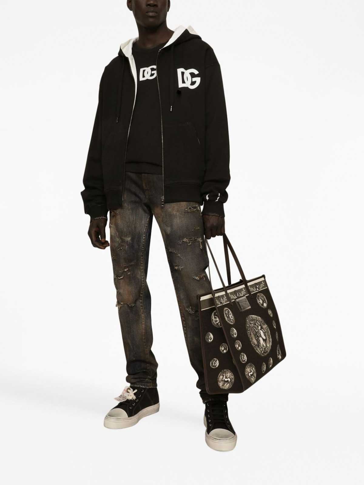Dolce & Gabbana Felpa con cappuccio e zip in cotone con logo