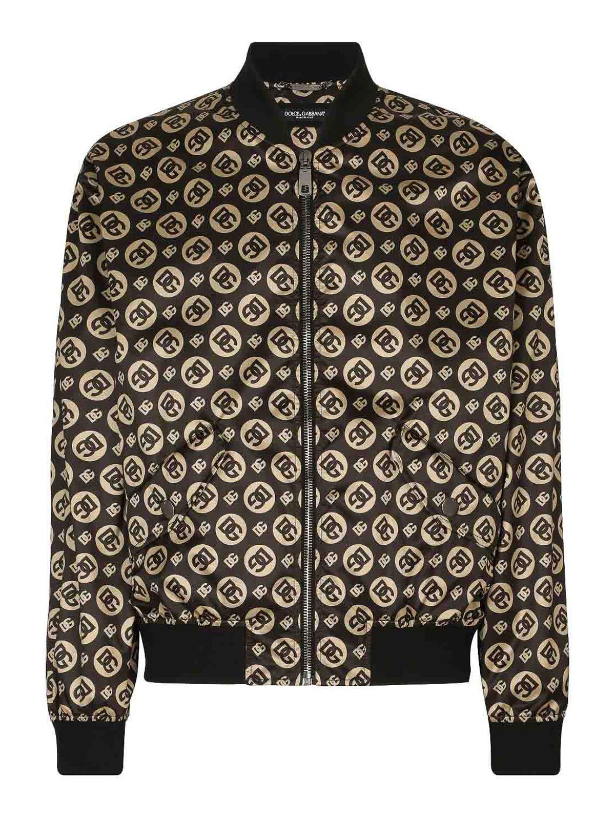 Dolce & Gabbana Nylon Jacket With All-over Dg Logo Print In Brown