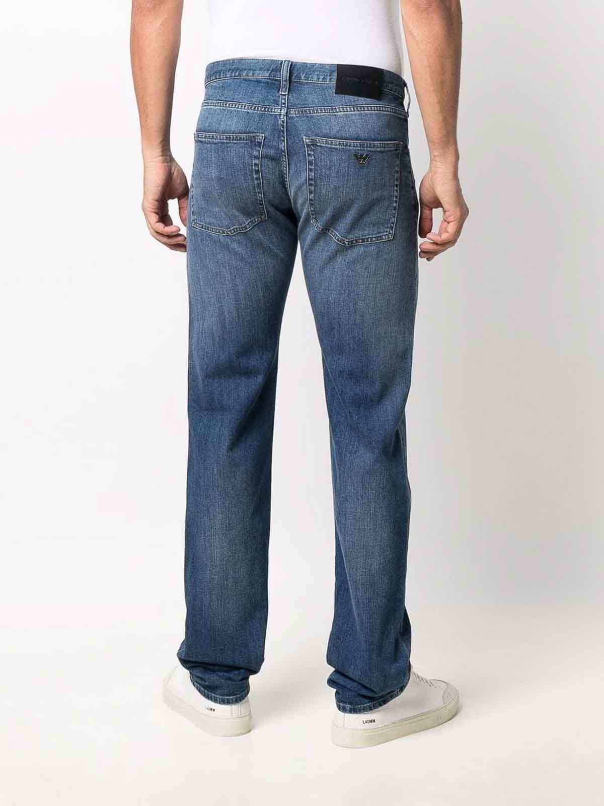 Shop Emporio Armani Slim Denim Jeans In Blue