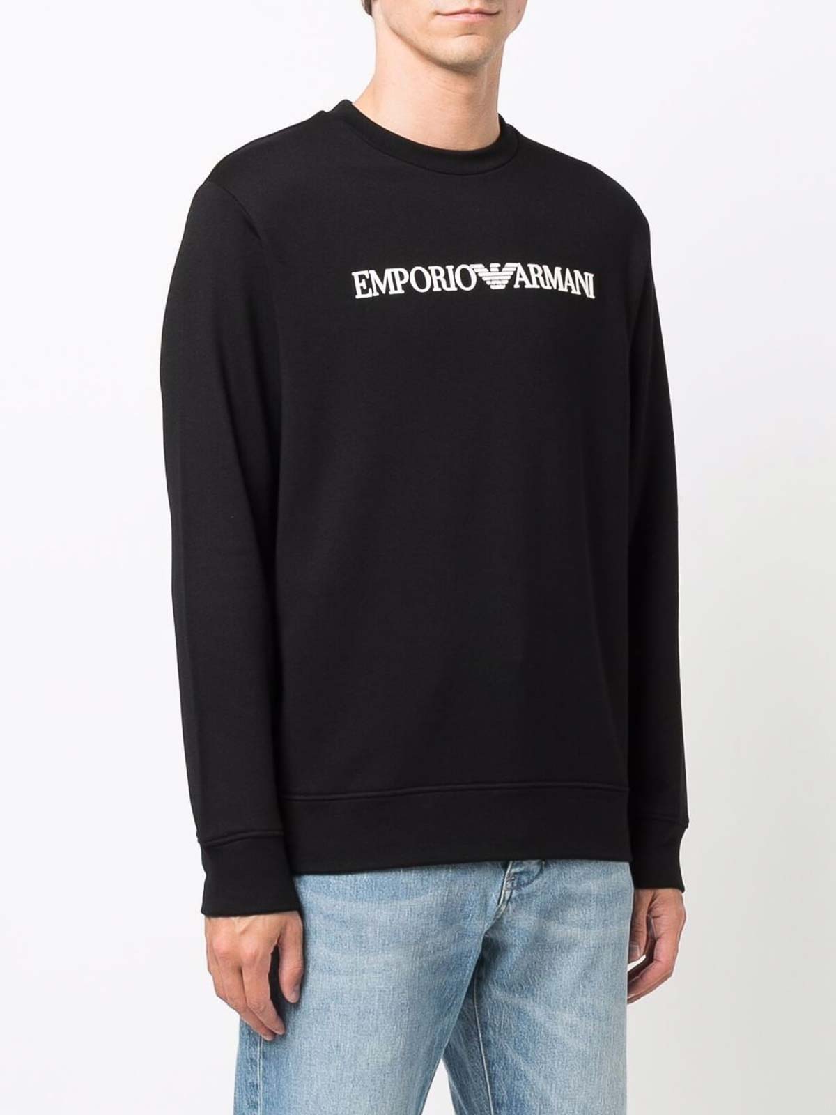 Shop Emporio Armani Logo Cotton Blend Sweatshirt In Black