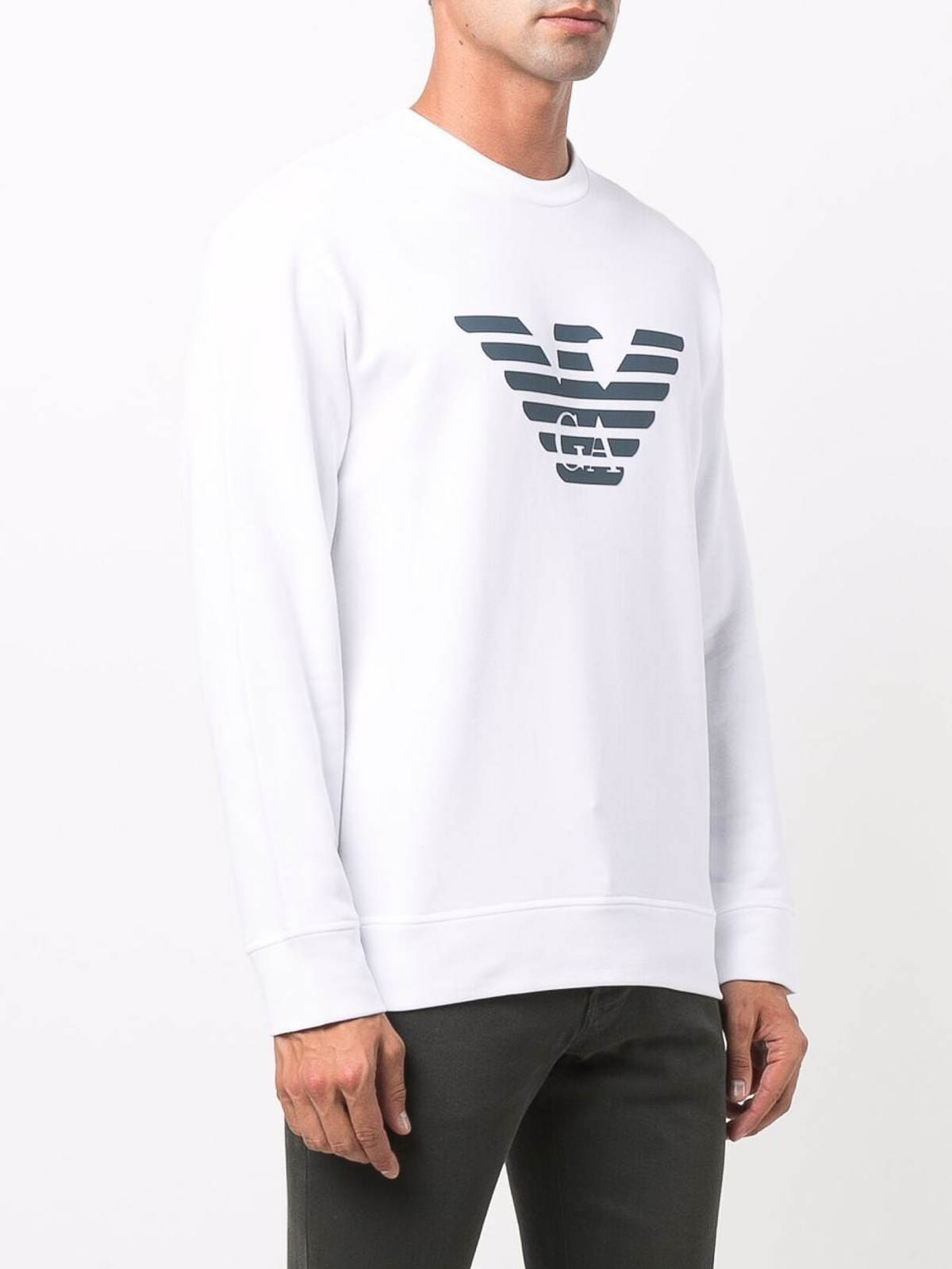 Shop Emporio Armani Logo Cotton Blend Sweatshirt In White