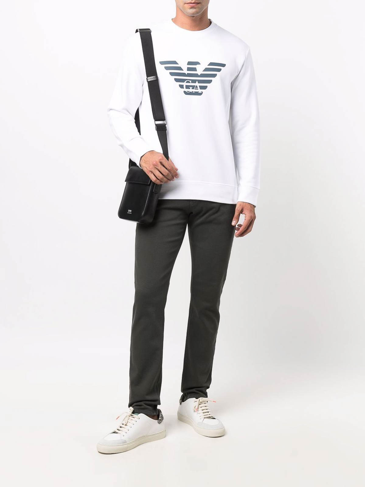 Shop Emporio Armani Logo Cotton Blend Sweatshirt In White