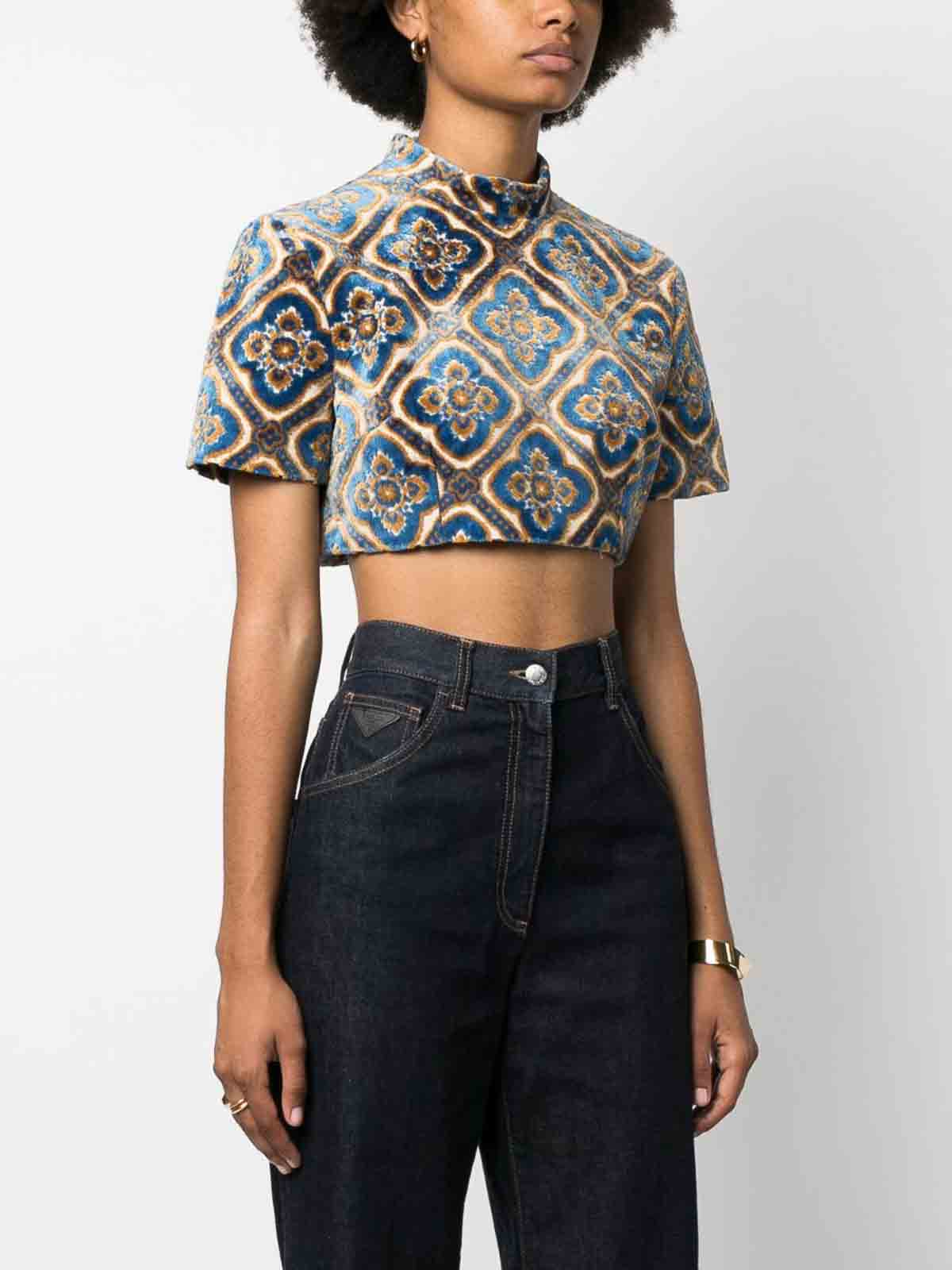 Shop Etro Printed Cropped Top In Black