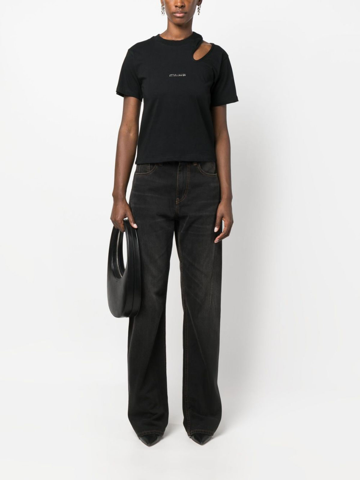 Shop Ottolinger Cropped Organic Cotton T-shirt In Black