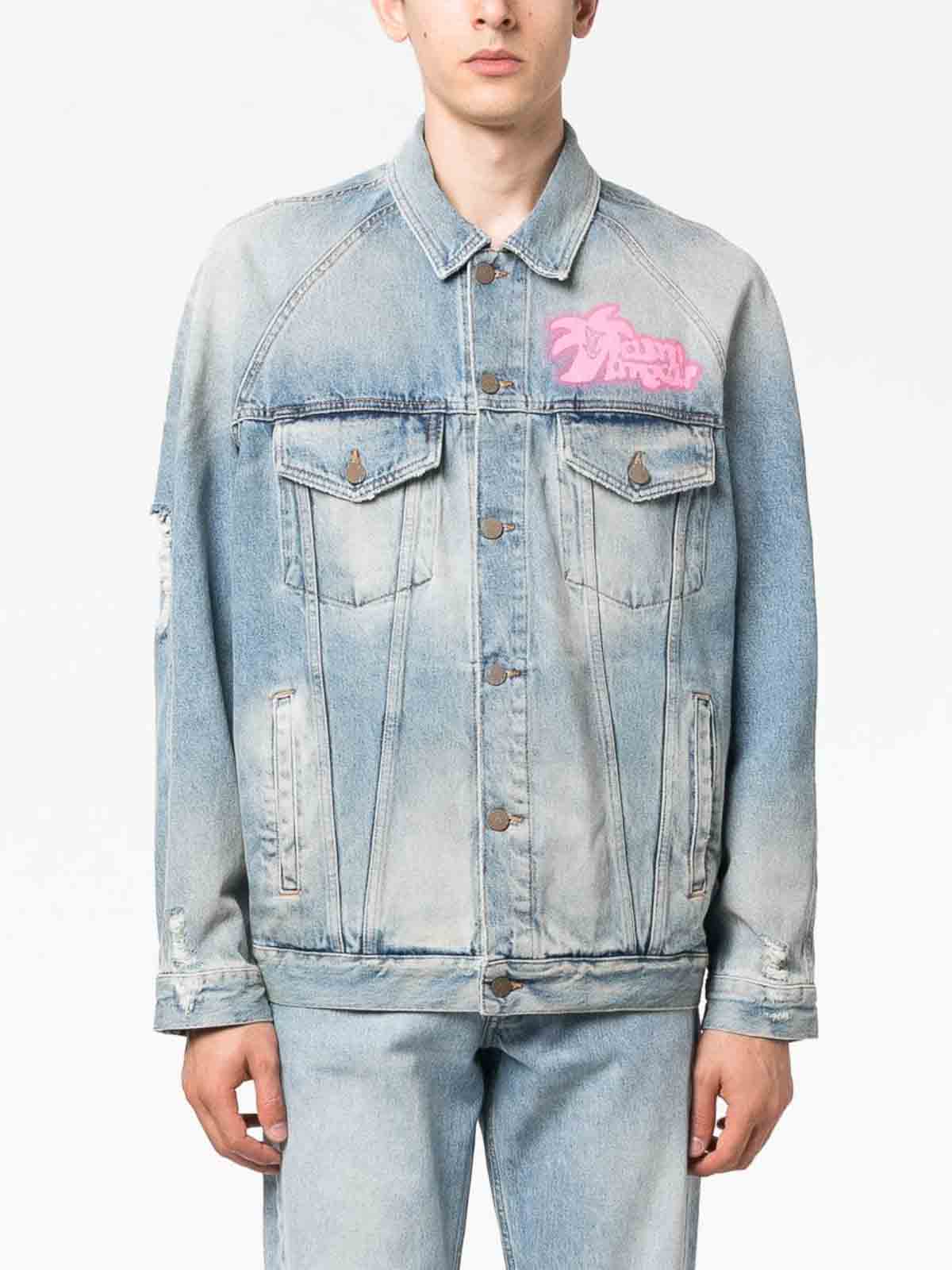 Shop Printed Blue Denim Jacket Online