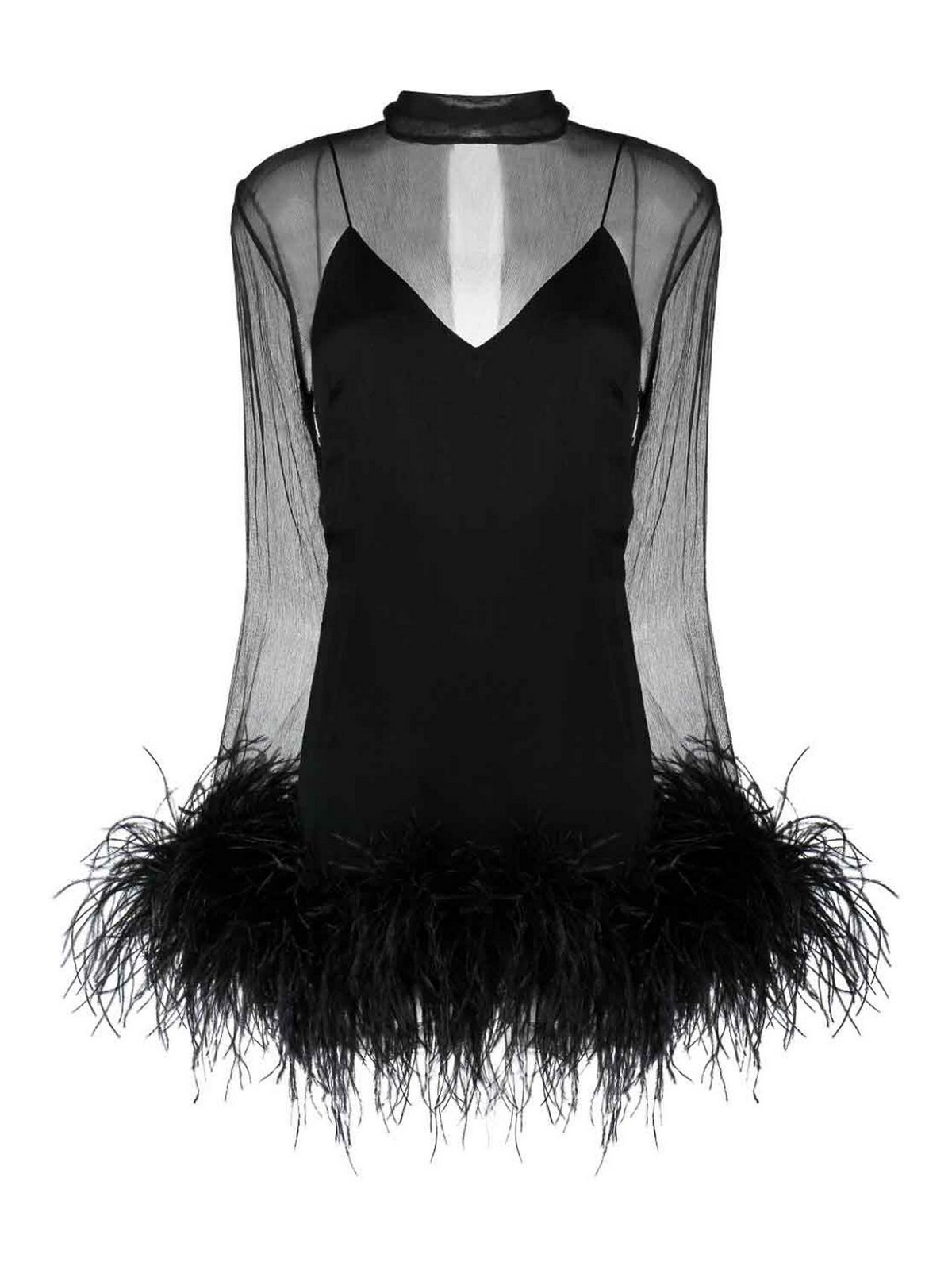 Taller Marmo Ostrich Feather Gina Midi Dress in Black