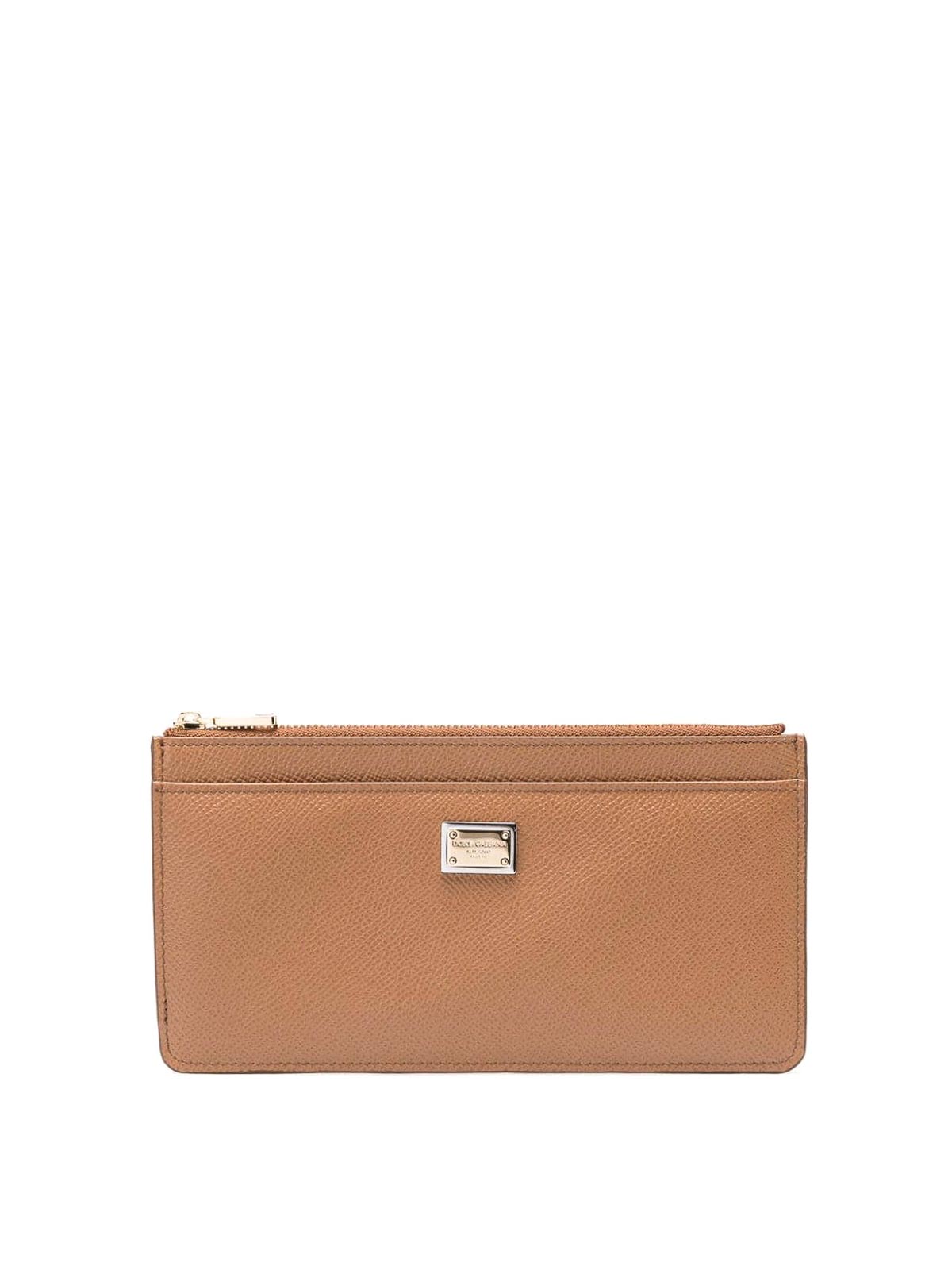 Dolce & Gabbana Leather Zipped Card Case In Brown