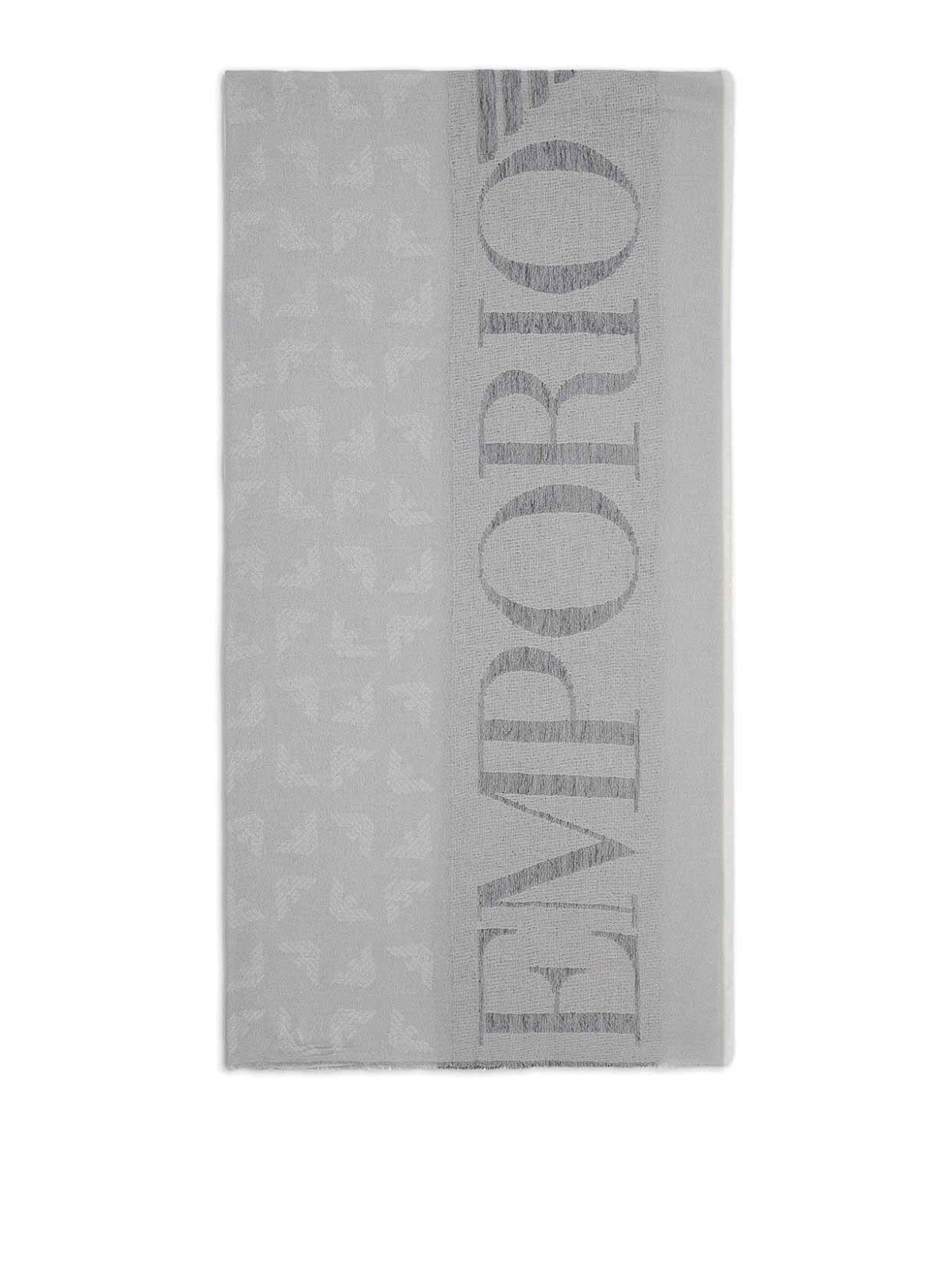 EMPORIO ARMANI Frayed jacquard-knit wool and modal-blend scarf