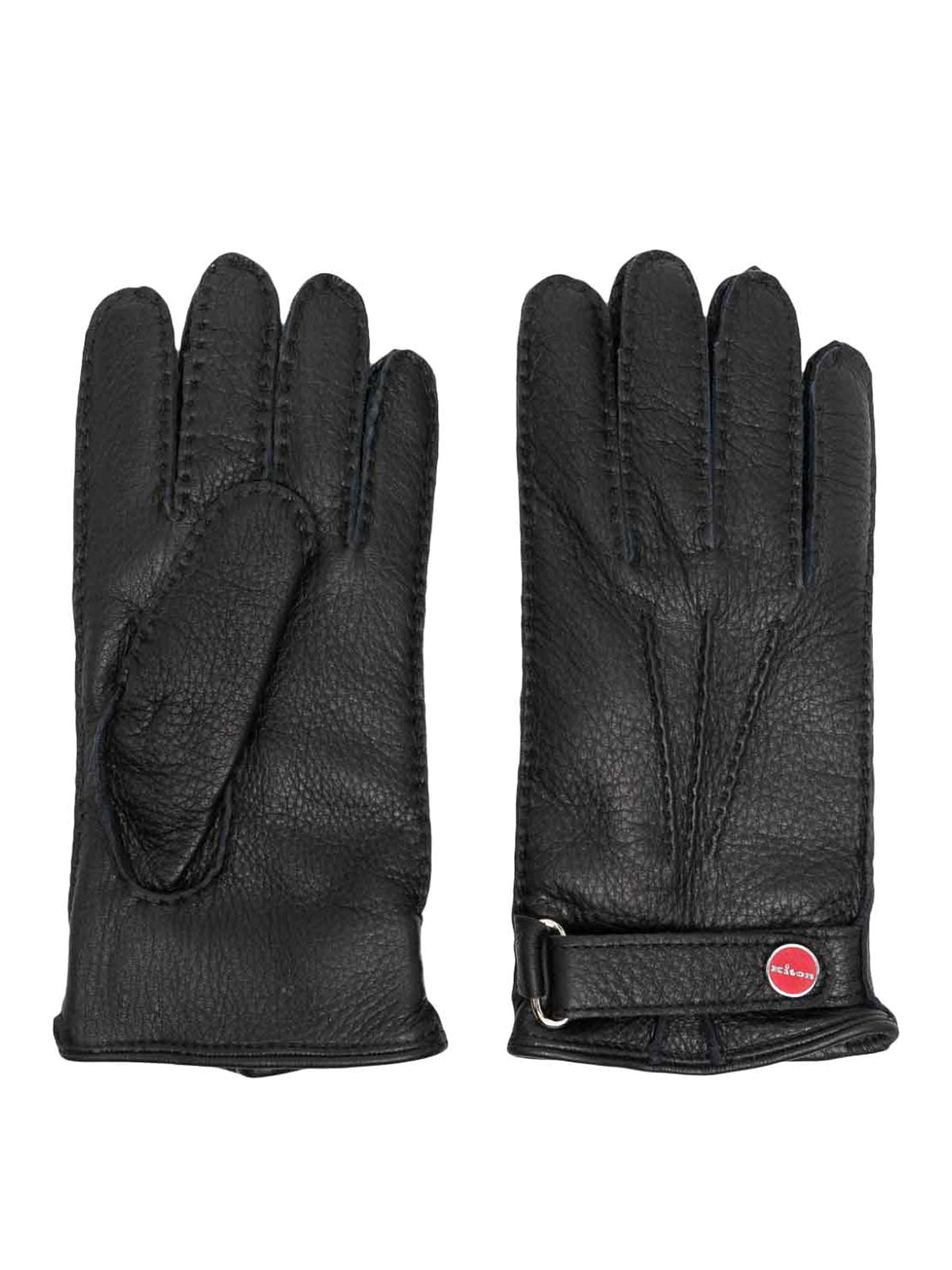 Kiton Leather Gloves In Black