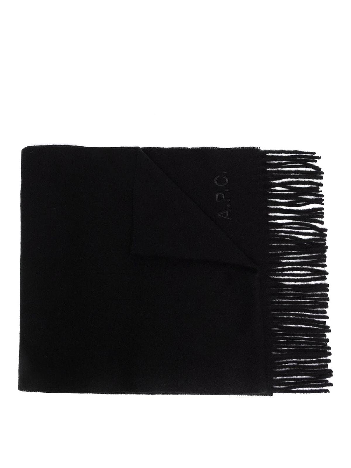 Shop Apc Ambroise Brodee Wool Scarf In Negro