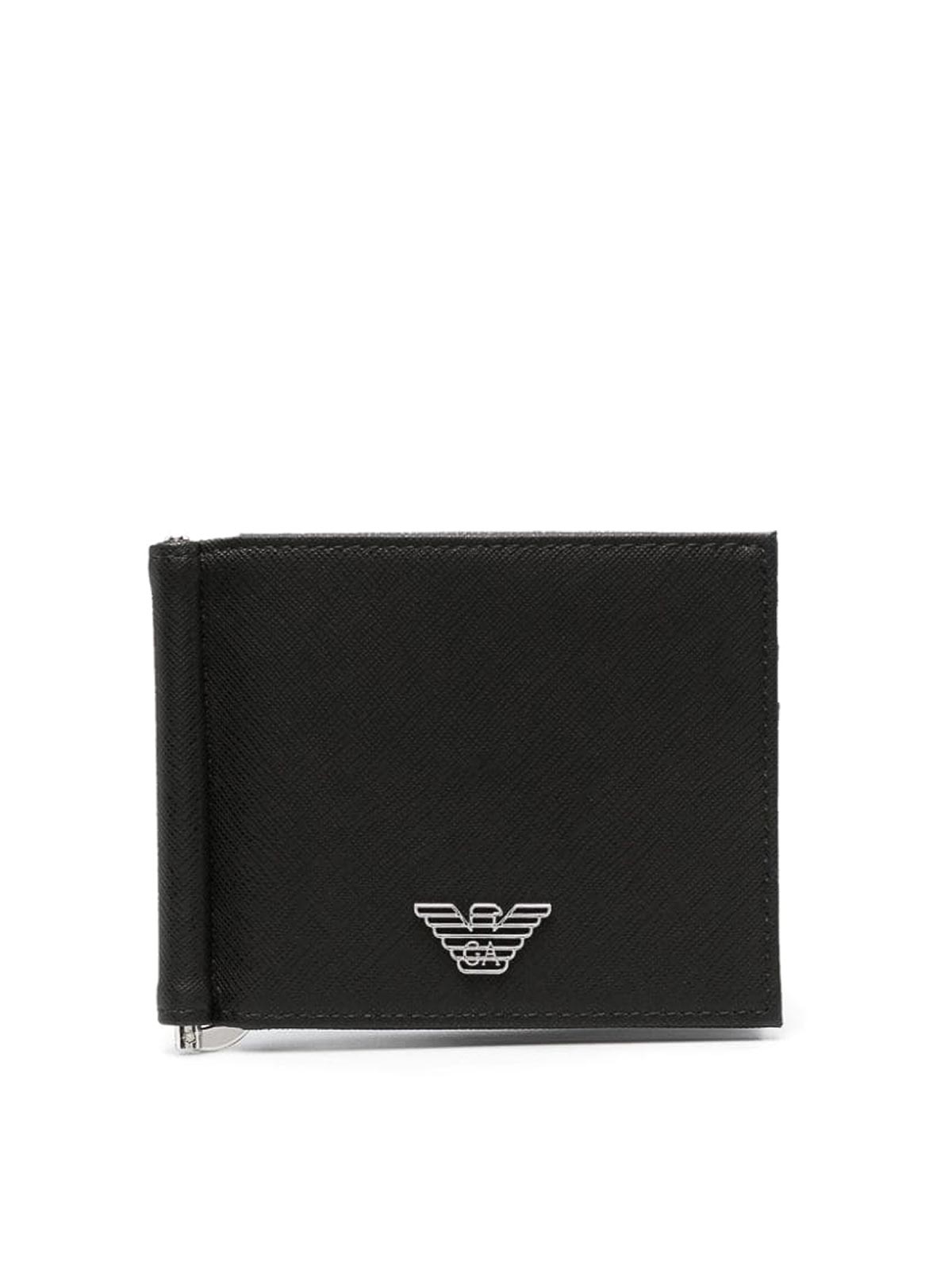 Ea7 Leather Compact Wallet In Black