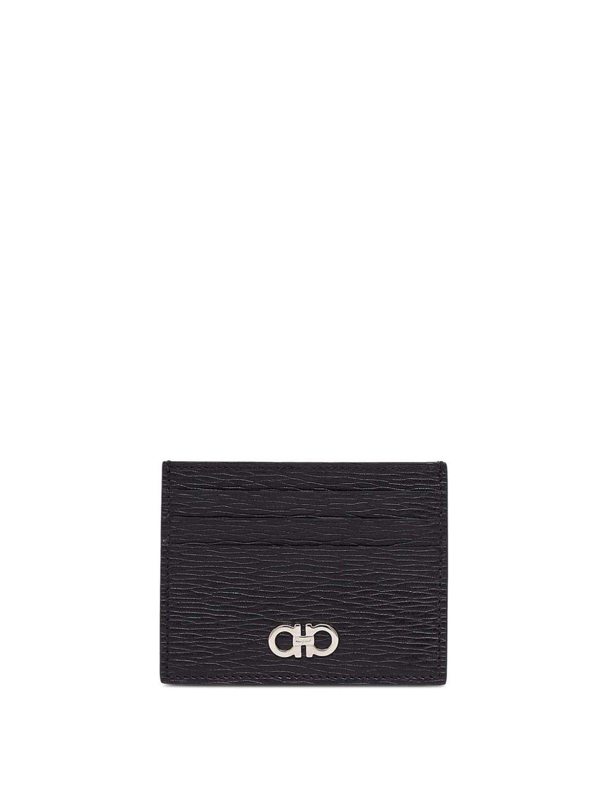 Shop Ferragamo Gancini Leather Credit Card Case In Black