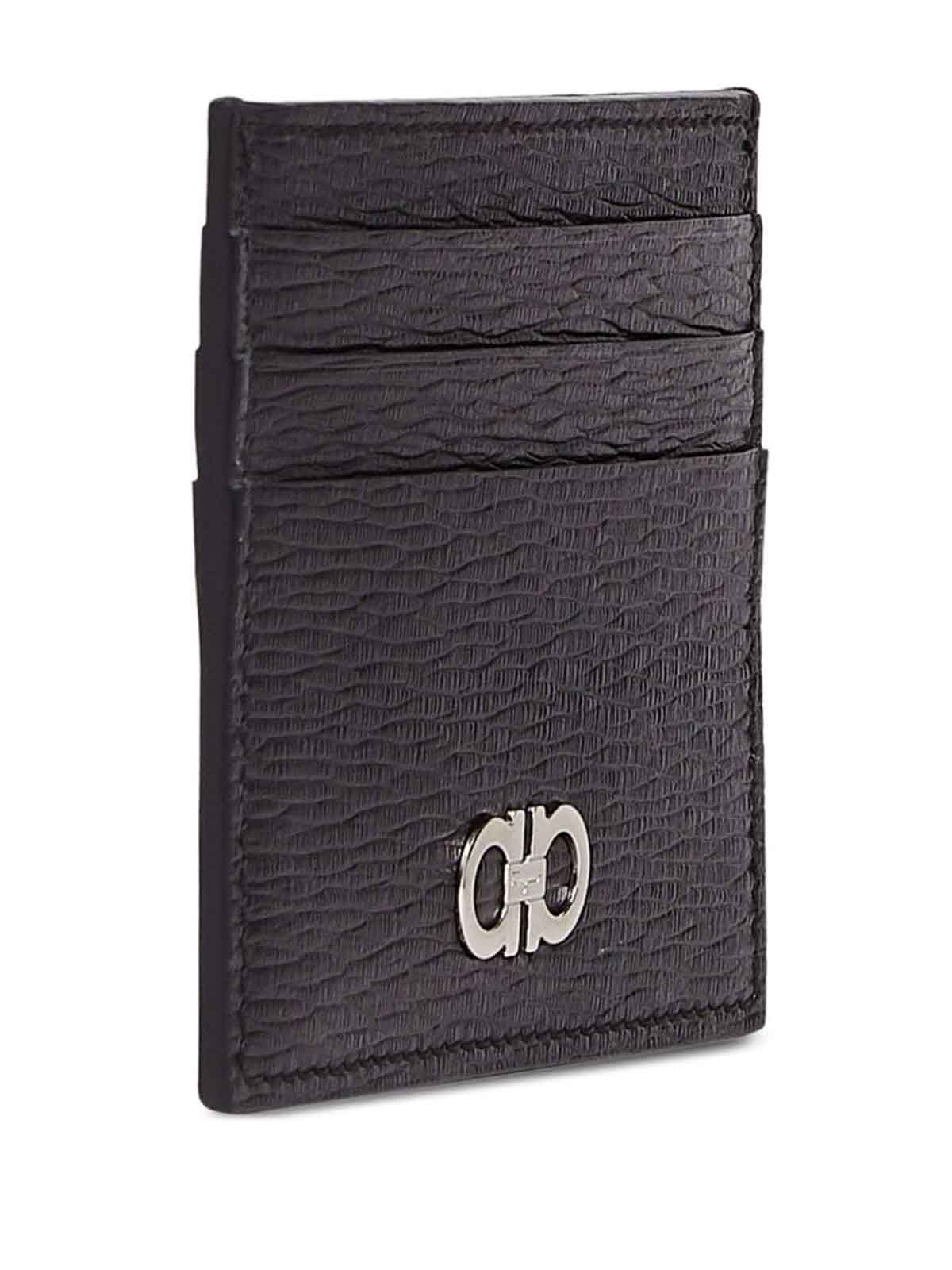 Shop Ferragamo Gancini Leather Credit Card Case In Black