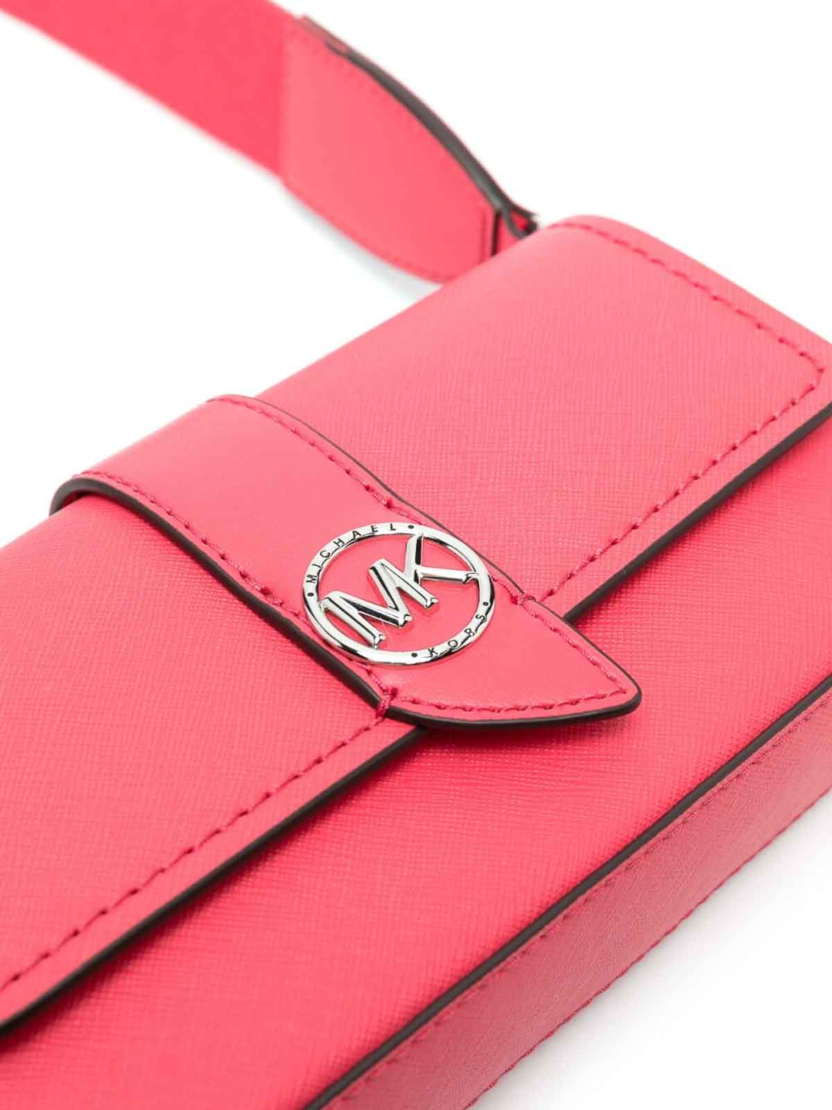 Michael Kors Red Ladies Greenwich Small Logo And Leather Crossbody Bag 
