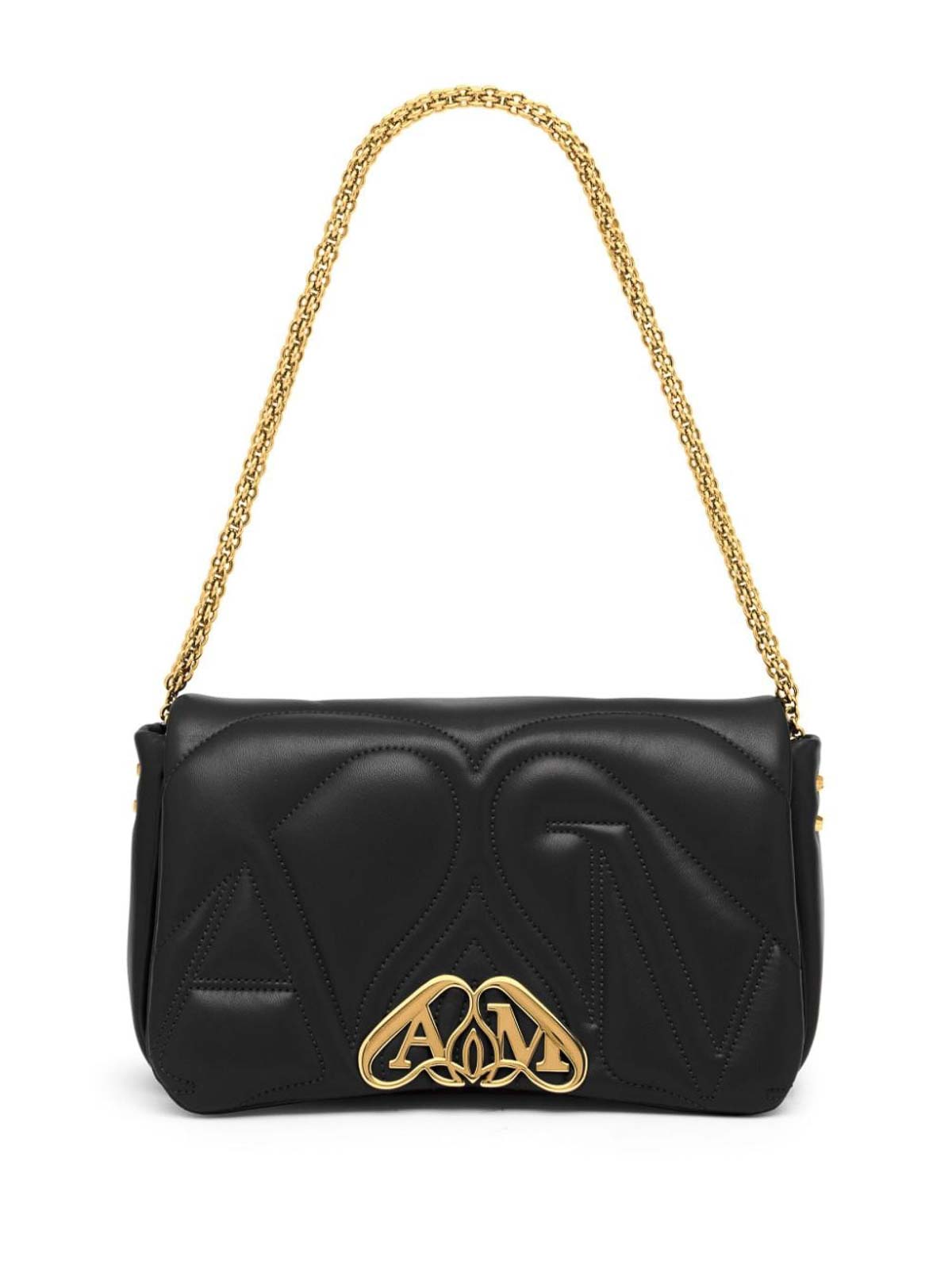 Shop Alexander Mcqueen Seal Logo Small Leather Crossbody Bag In Black