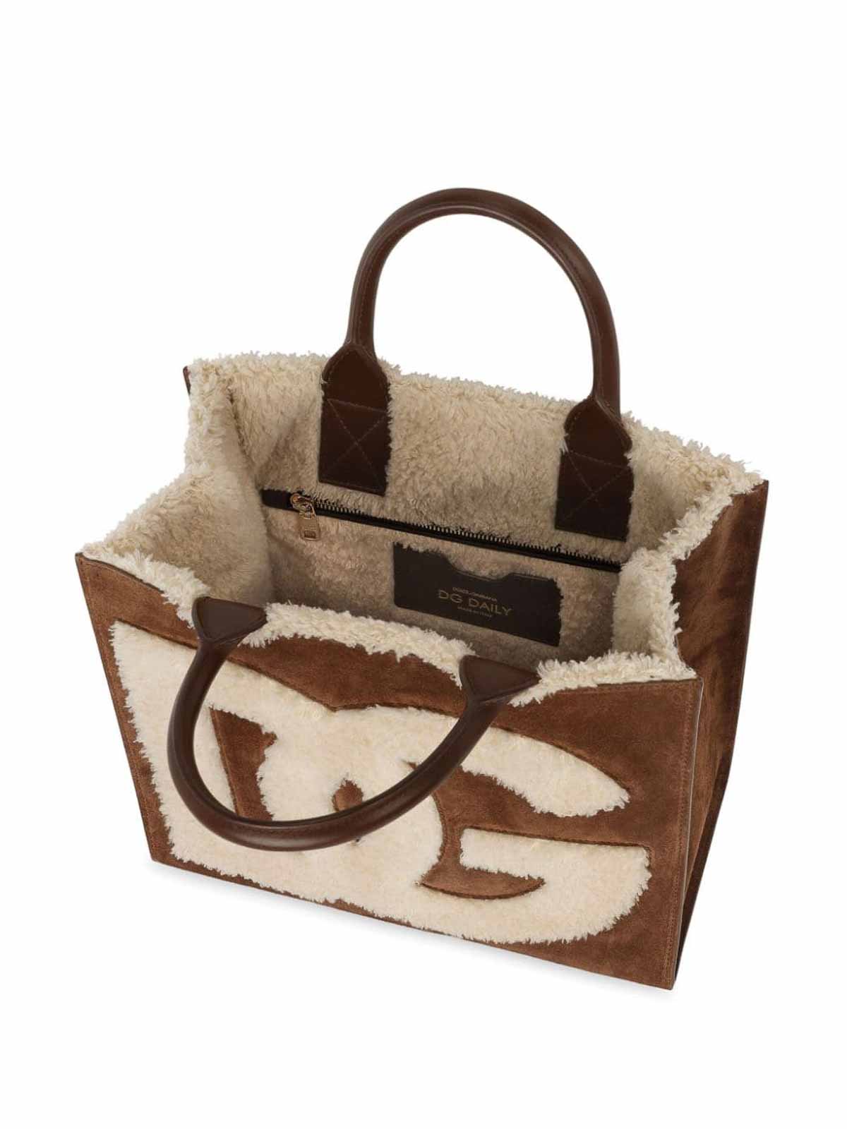 Shop Dolce & Gabbana Shearling-detail Bag In Camel