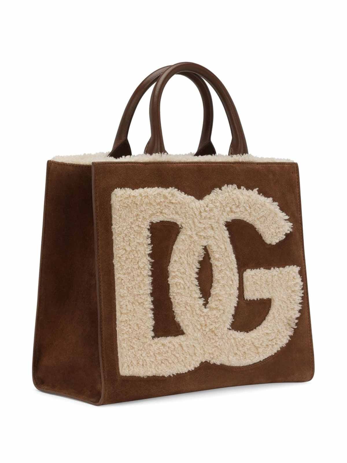 Shop Dolce & Gabbana Shearling-detail Bag In Camel