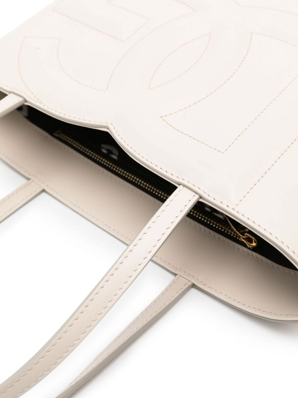 Shop Dolce & Gabbana Dg Logo Leather Tote Bag In White