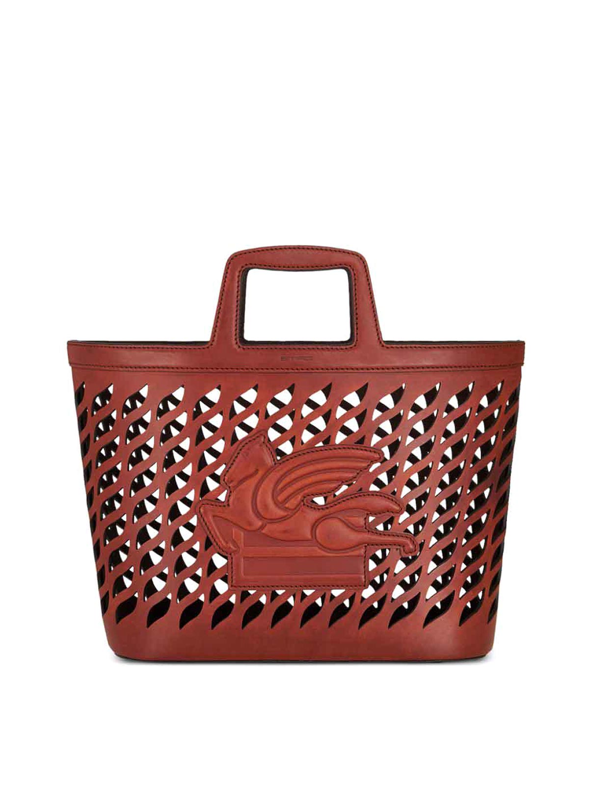 Etro Perforated Leather Shopping Bag In Brown
