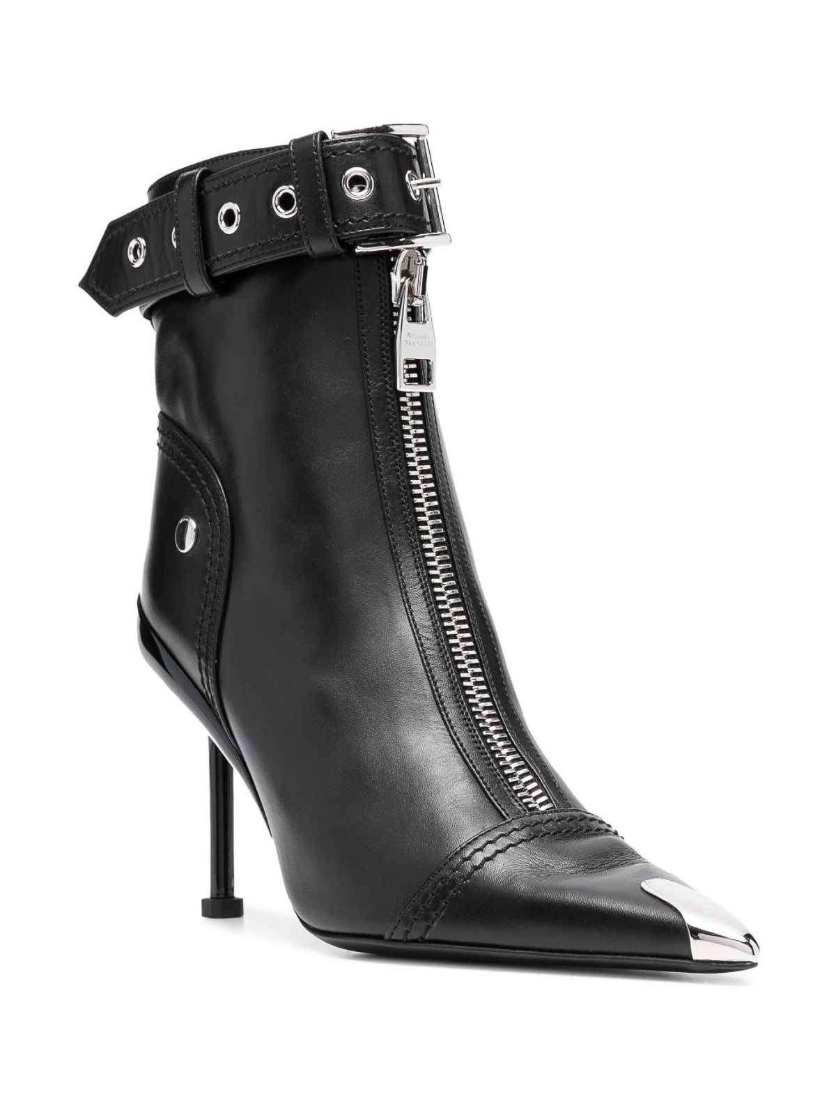 Shop Alexander Mcqueen Leather Heel Ankle Boots In Black