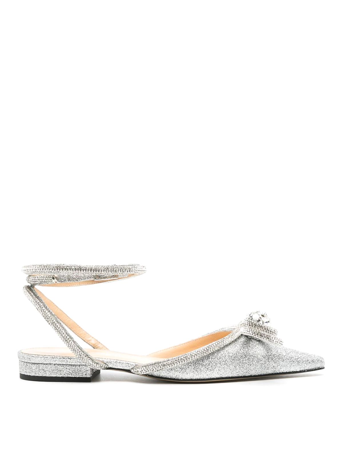 MACH & MACH DOUBLE BOW GLITTER LEATHER BALLET FLATS