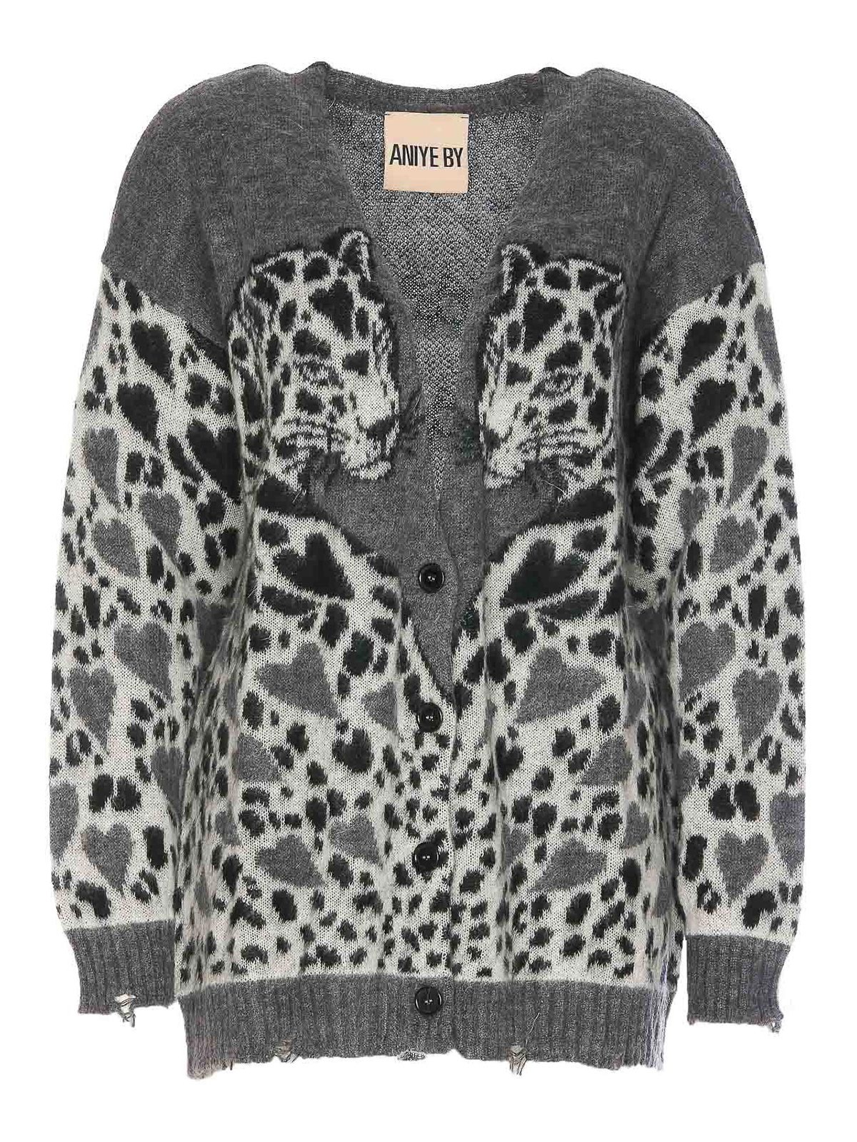 Cardigans Aniye By Grey Cardigan V Neck Leopard Print Aniye By