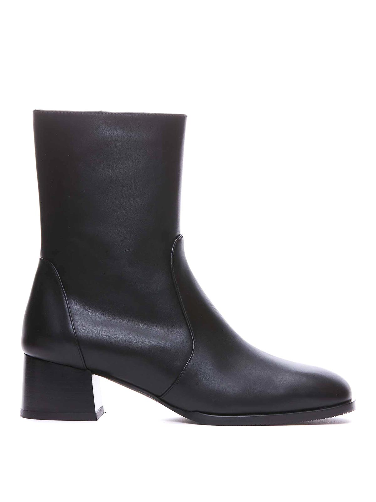 Stuart Weitzman Flareblock Leather Zip Ankle Booties In Black