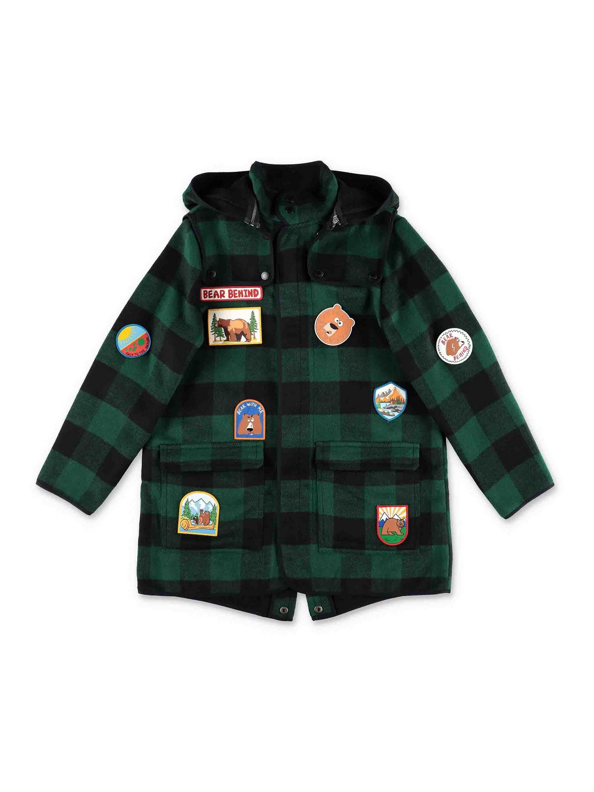 Stella Mccartney Kids' Check Wool Blend Boy Jacket With Hood In Green