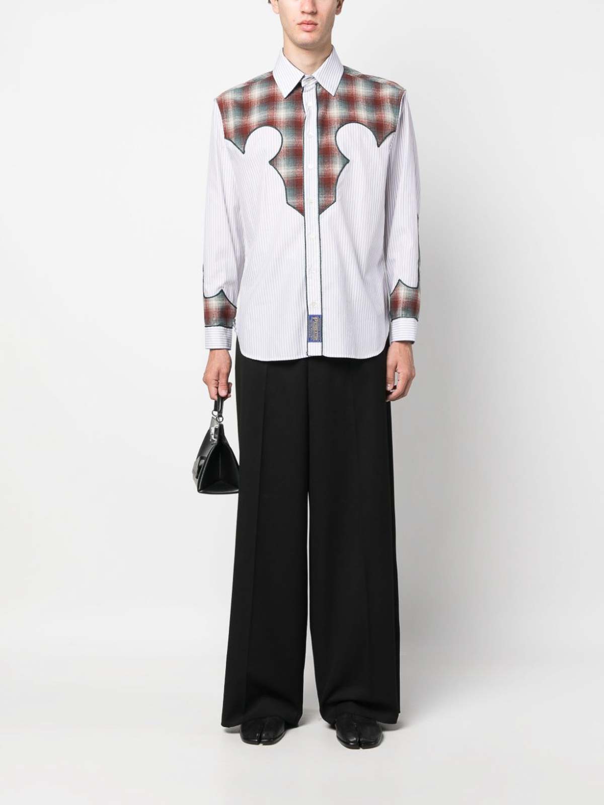 Shop Maison Margiela Western Style Plaid Shirt In Grey