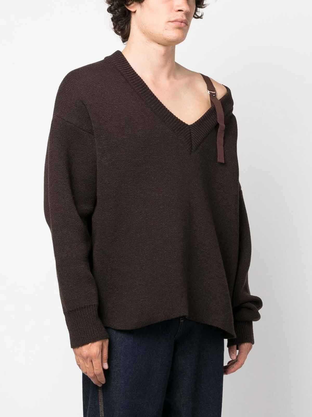 Jacquemus Asymmetric Jumper - Brown - Men|236KN1502116881
