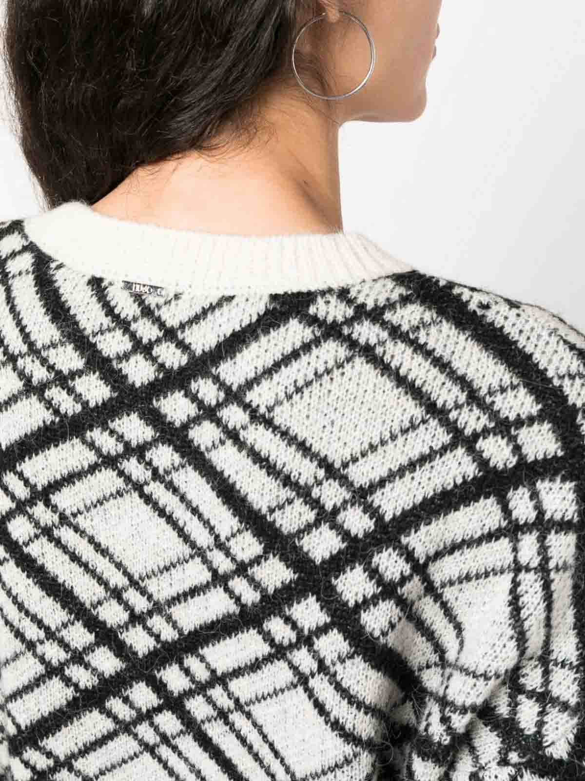 Shop Liu •jo Check-pattern Round-neck Jumper In Blanco