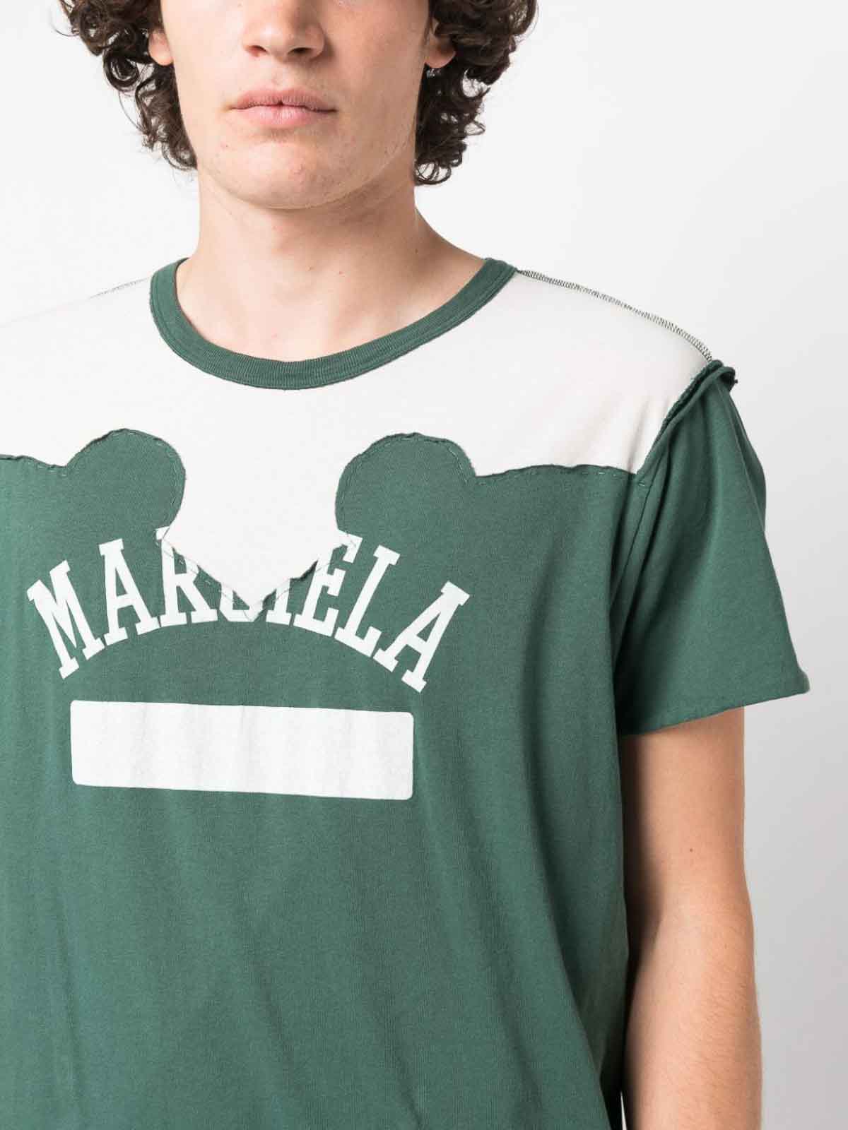 Shop Maison Margiela Logo Print Distressed T-shirt In Verde