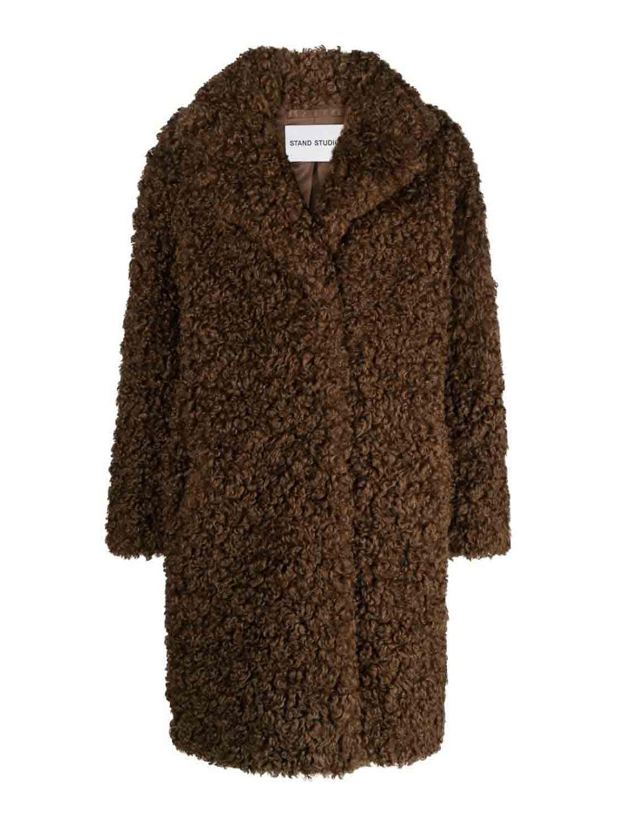 Stand Studio Faux-shearling Button-up Coat In Marrón