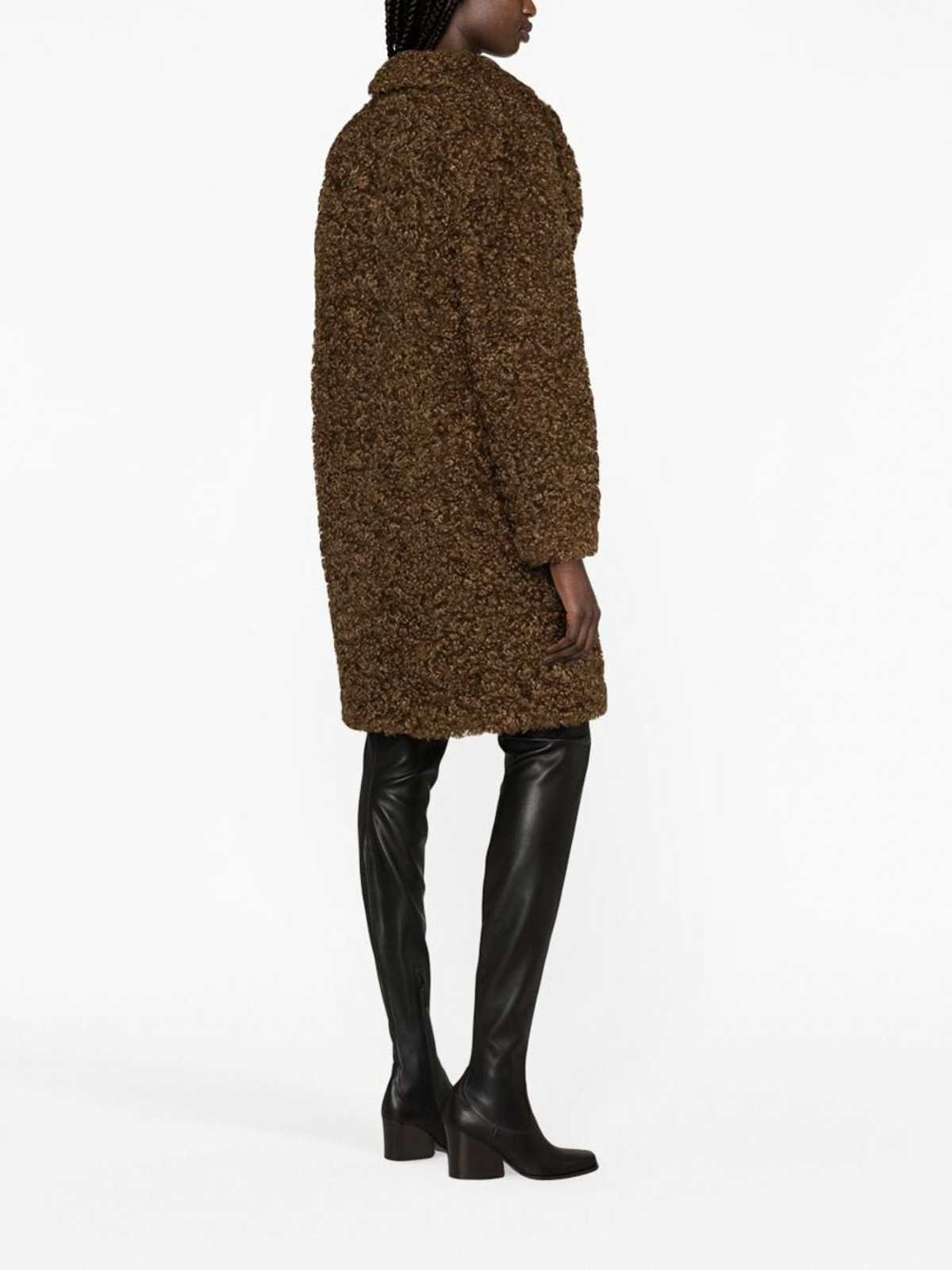 Shop Stand Studio Faux-shearling Button-up Coat In Marrón