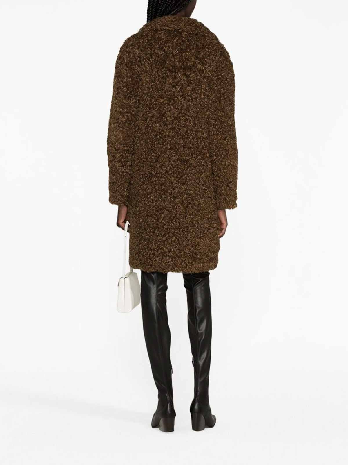 Shop Stand Studio Faux-shearling Button-up Coat In Marrón