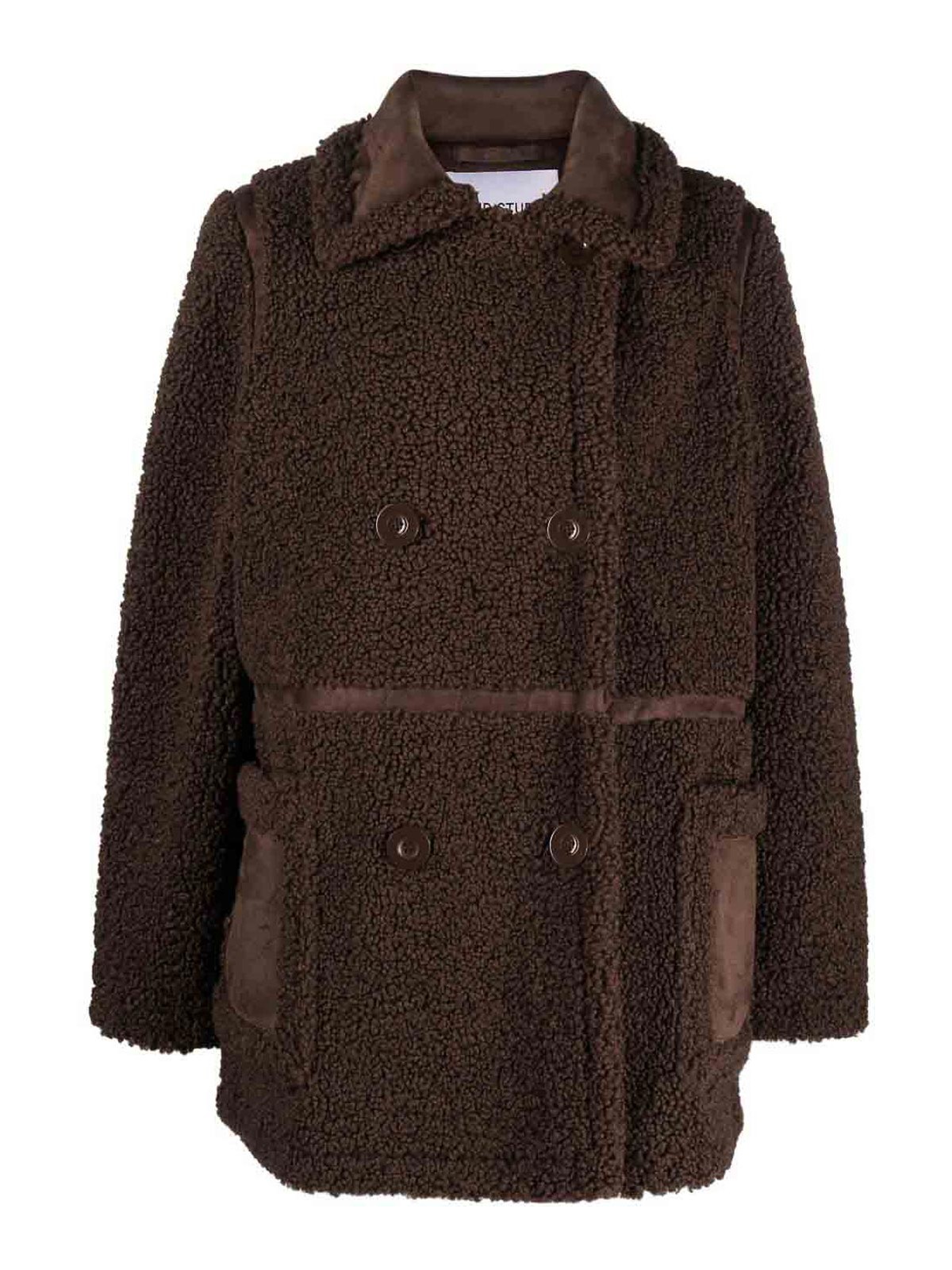 Stand Studio Double-breasted Faux-fur Jacket In Brown