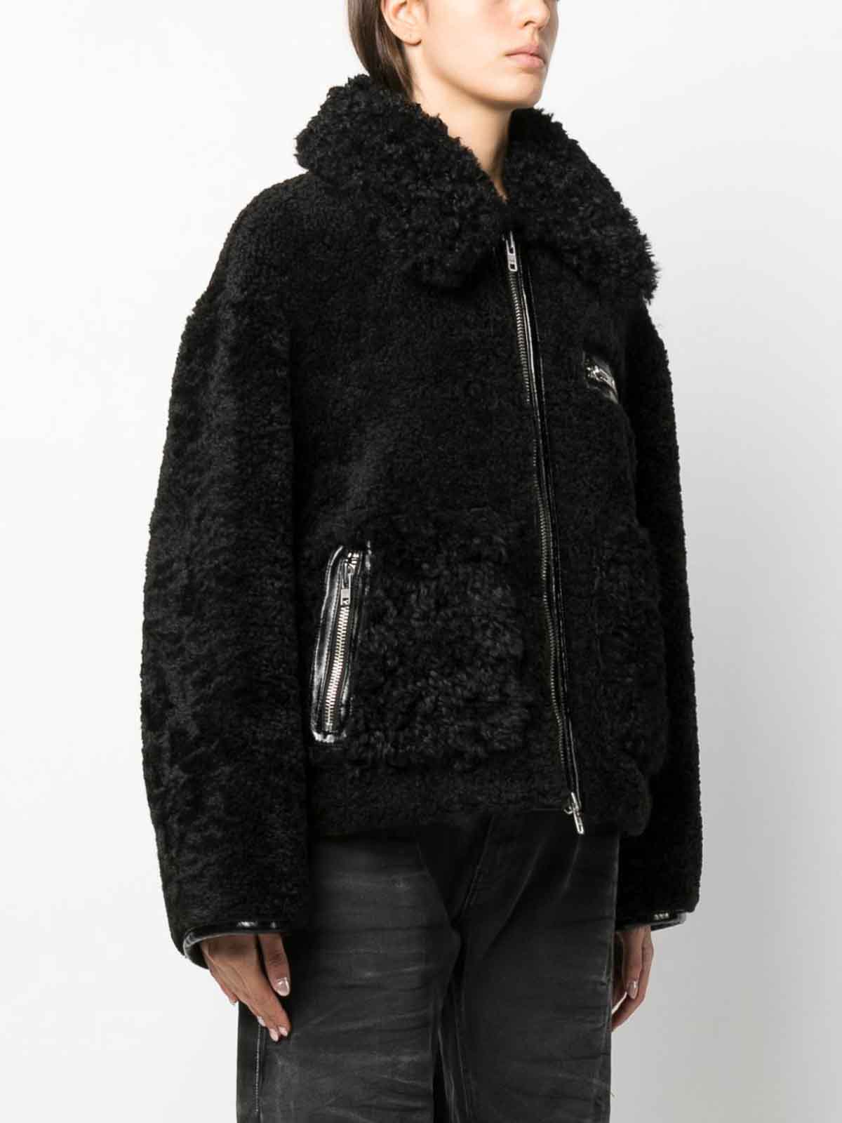 Shop Stand Studio Faux-shearling Coat Zip Long Sleeves In Black
