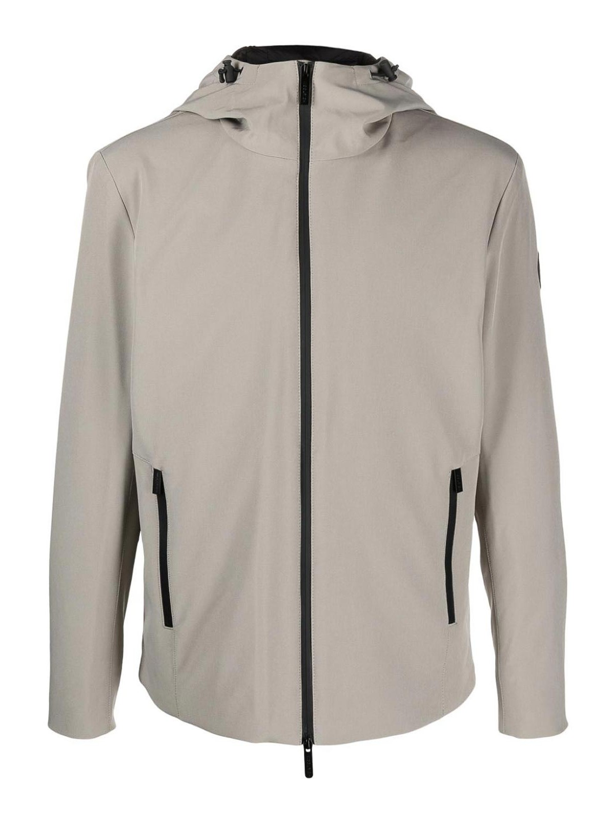 Woolrich Logo-patch Hooded Lightweight Jacket In Beige