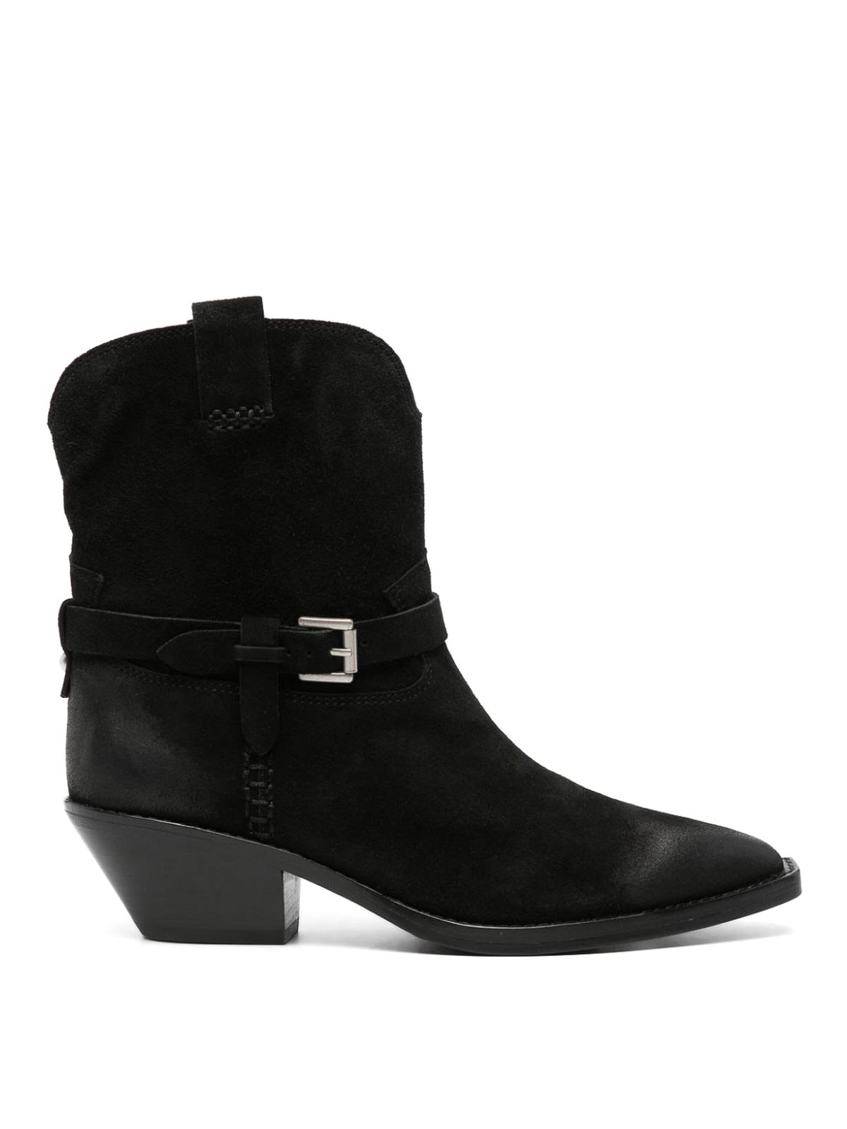 Ash Dustin Texan Ankle Boots In Black Suede In Black