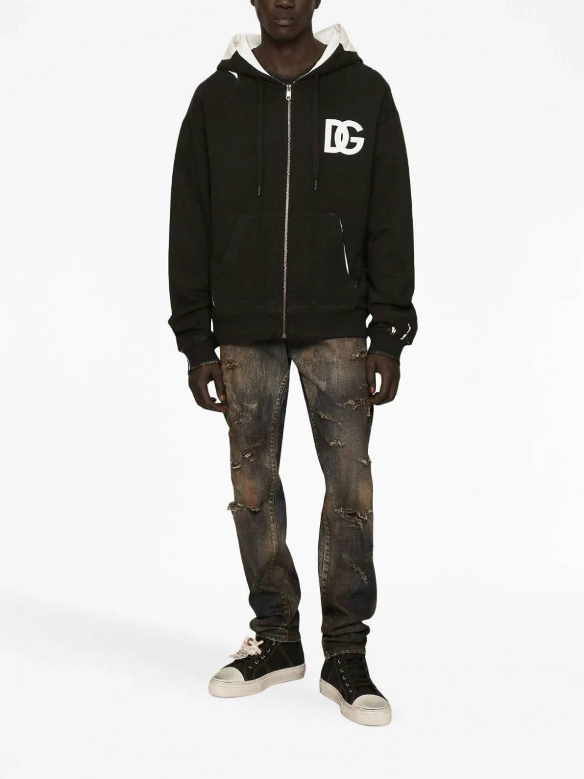 Dolce & Gabbana Dg logo print zipper hoodie|G9AIYTG7JJ7N0000