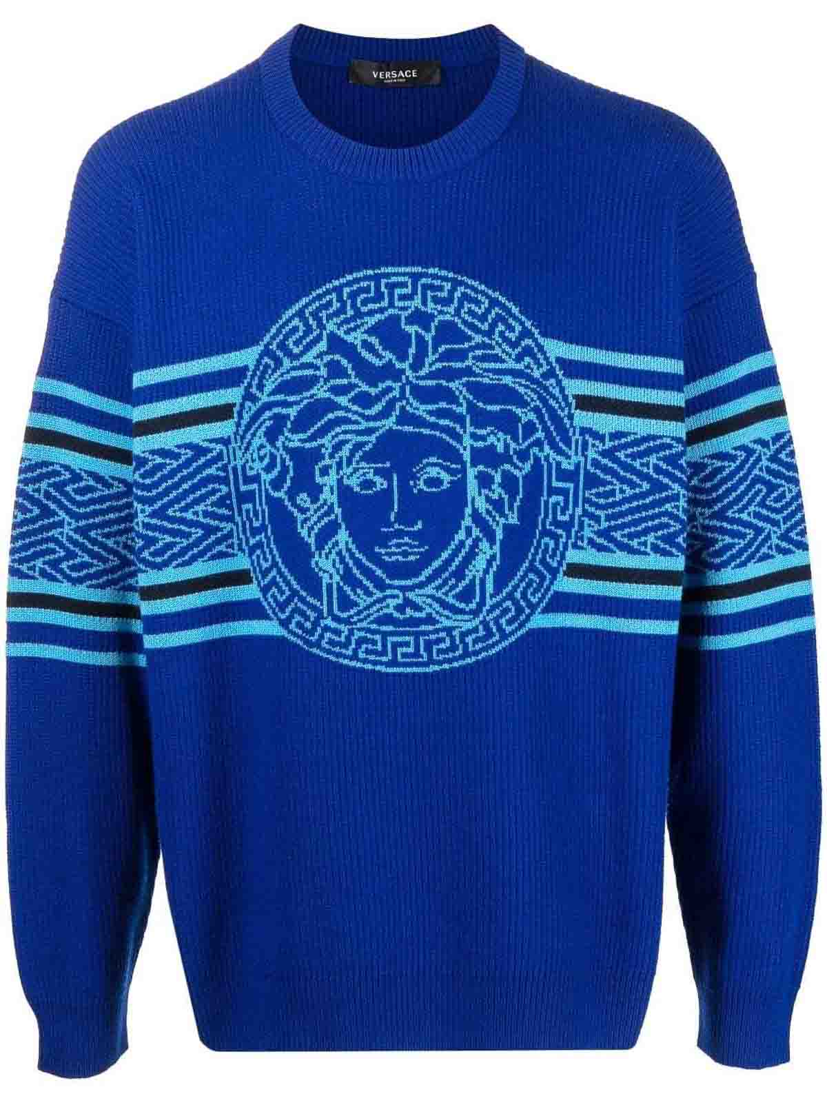 Crew necks Versace Medusa striped jacquard jumper 10079811A056951VA80