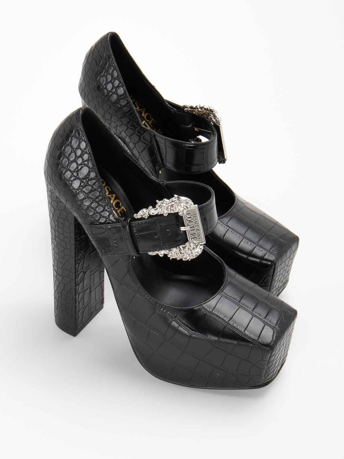 Shop Versace Jeans Couture Plateau Logo Sandals In Black