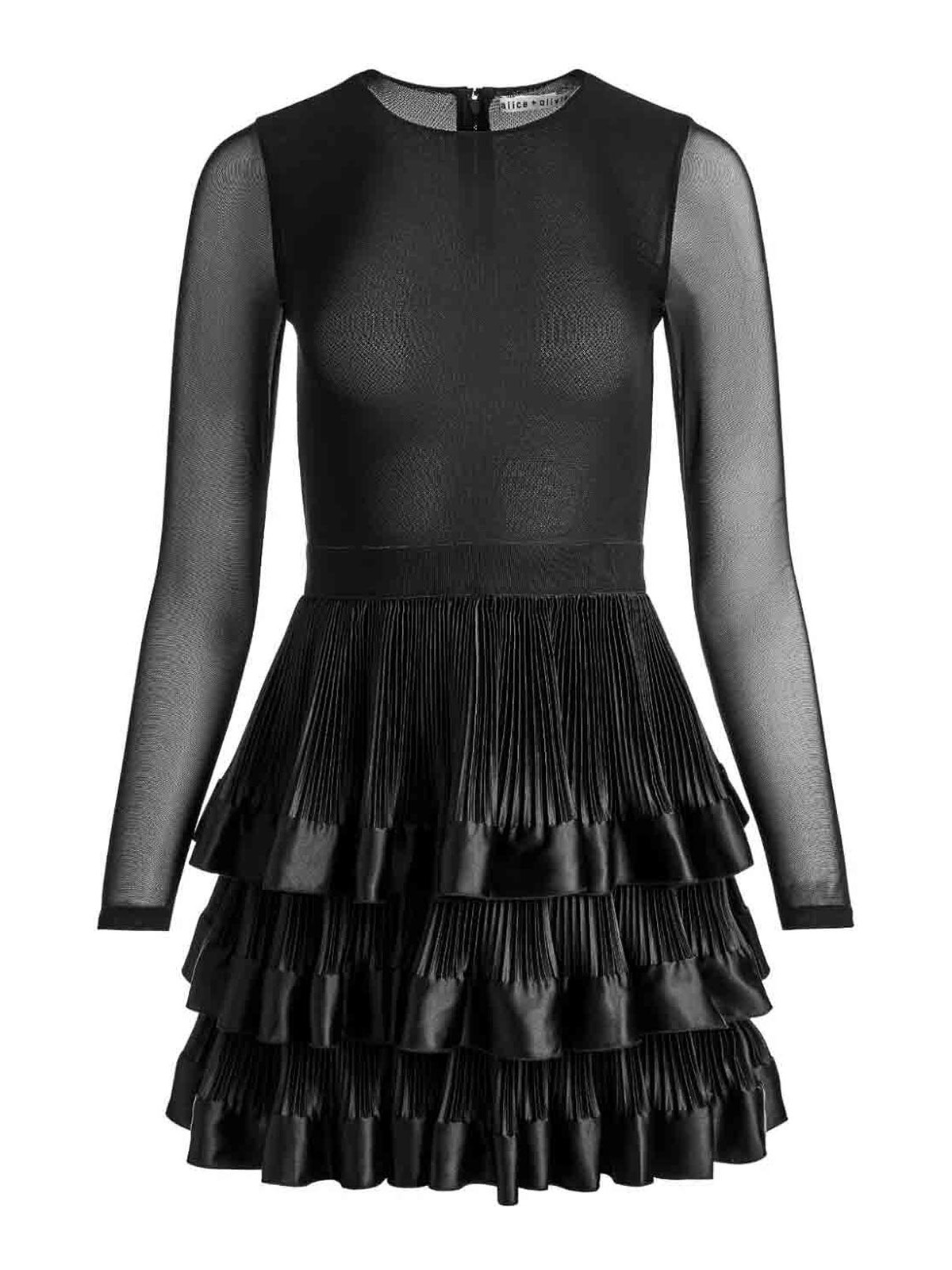 Shop Alice And Olivia Chara Tiered Ruffle Mini Dress In Negro