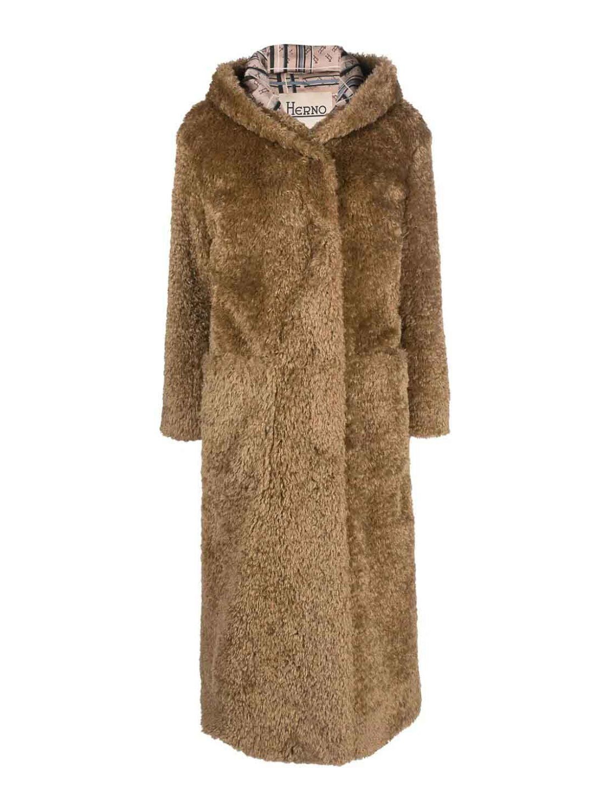 Herno Coat In Curly Faux Fur In Beige
