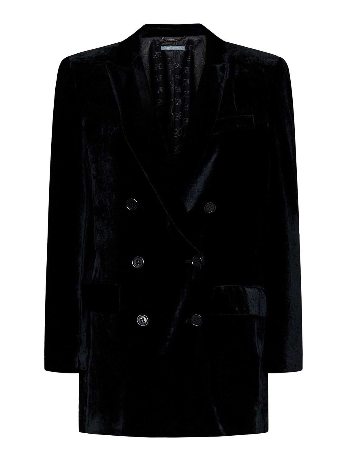 Alberta Ferretti Padded Shoulders Structured Velvet Blazer In Black
