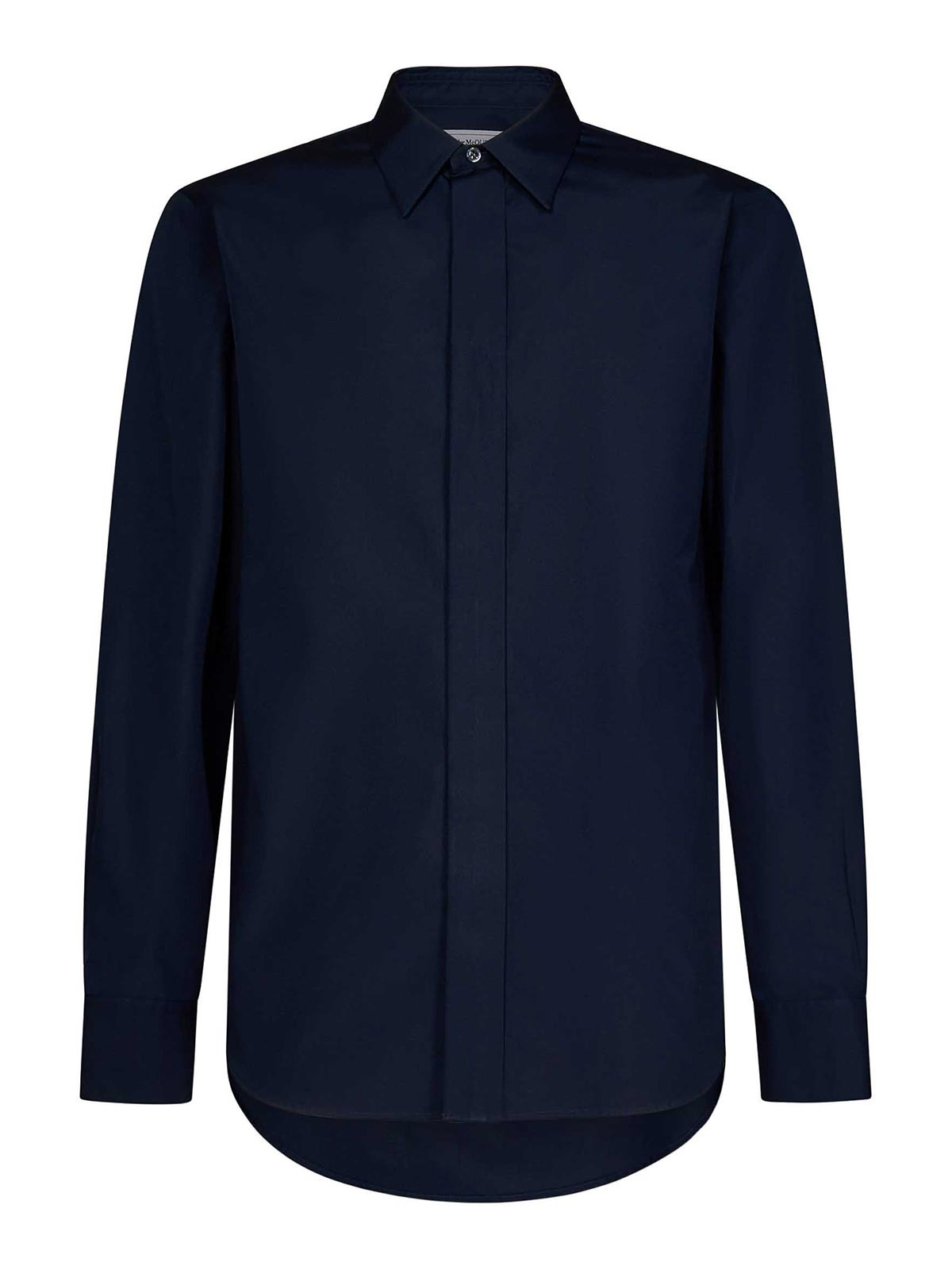 Alexander Mcqueen Asymmetrical Hem Navy Cotton Shirt 750111QVN664108 - Main Image