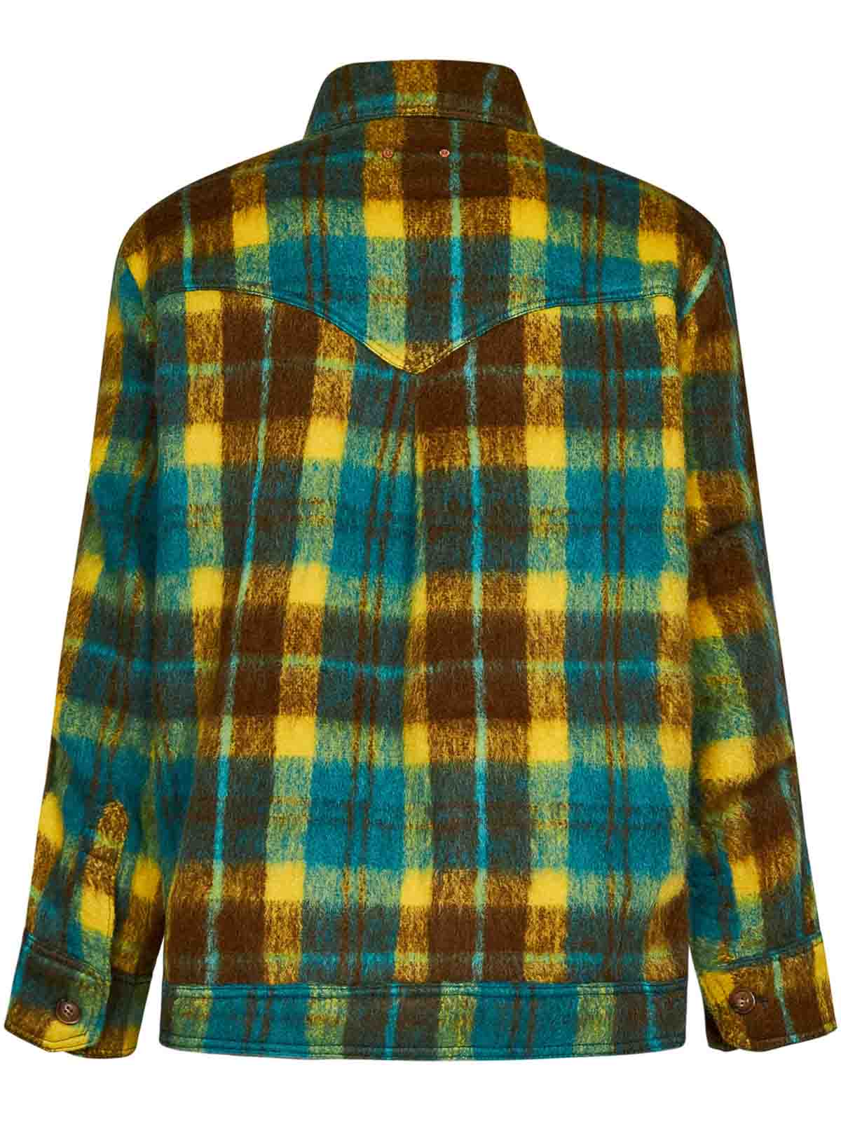 Andersson Bell Checked Wool Blend Jacket in Yellow and Blue