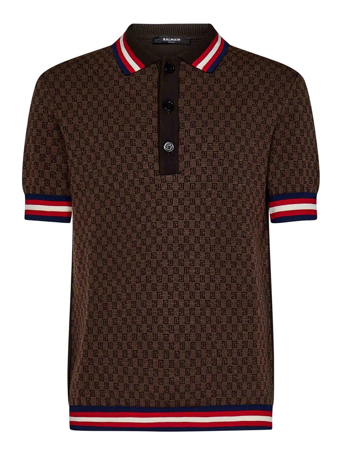 Shop Balmain Jacquard Polo Shirt In Brown